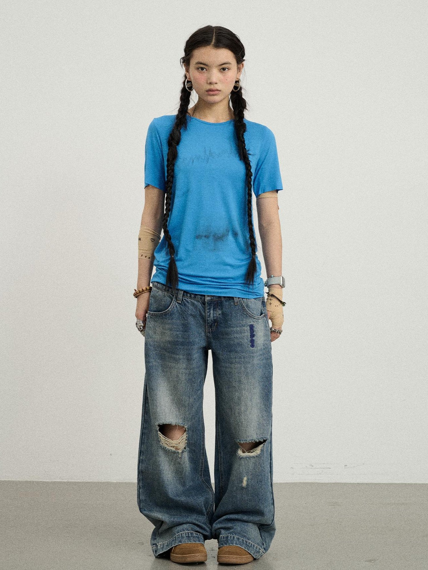 Achihara Jelly T Shirt 2025 Summer Slim Fit Women Top With Aurora Print