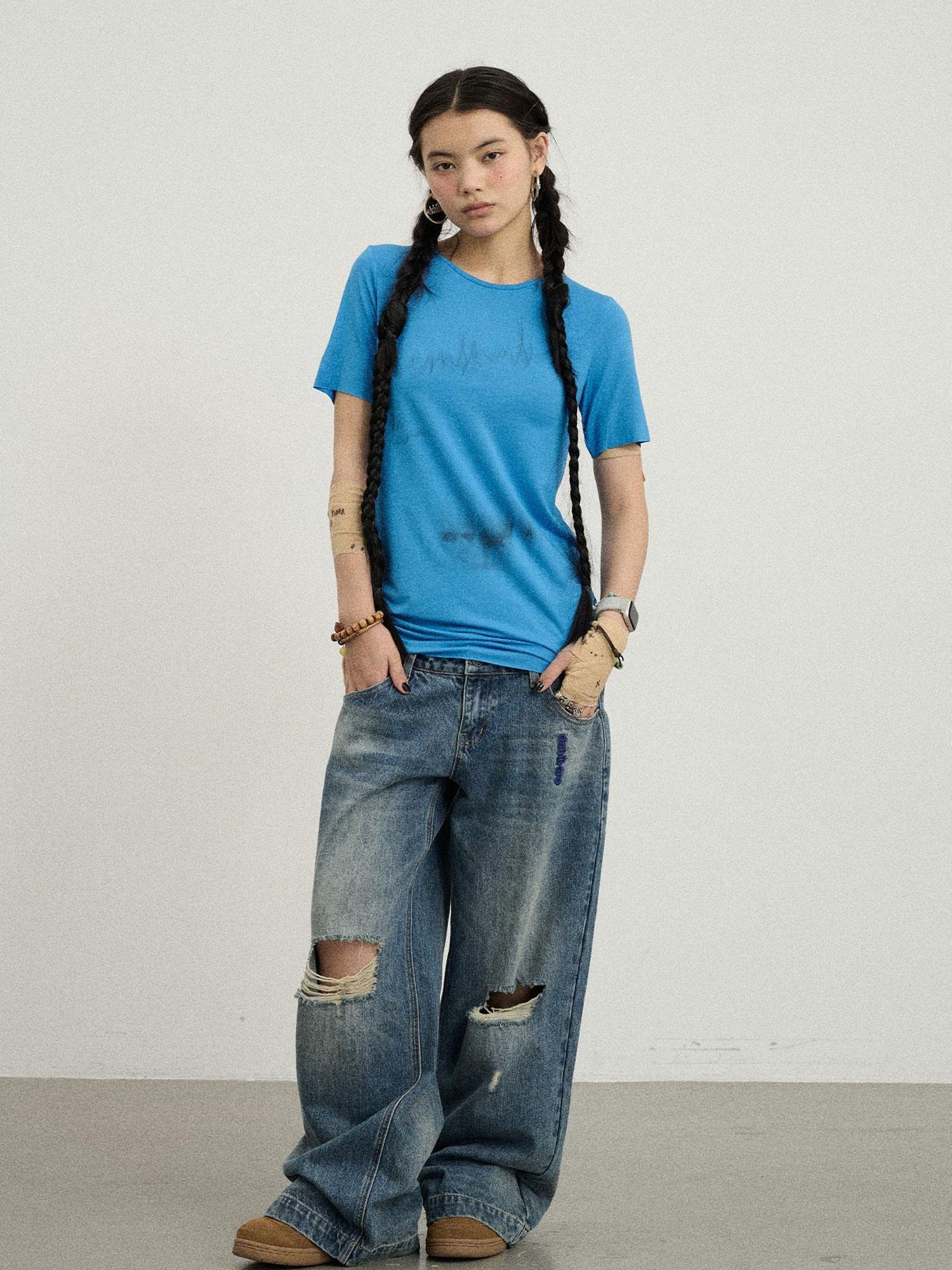 Achihara Jelly T Shirt 2025 Summer Slim Fit Women Top With Aurora Print