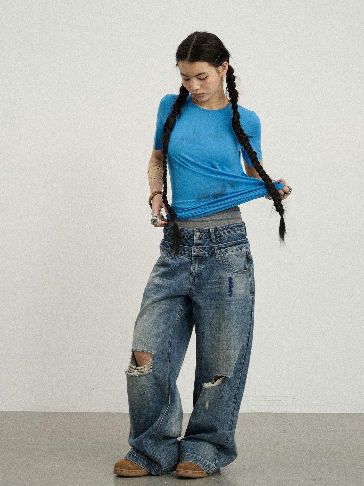 Achihara Jelly T Shirt 2025 Summer Slim Fit Women Top With Aurora Print