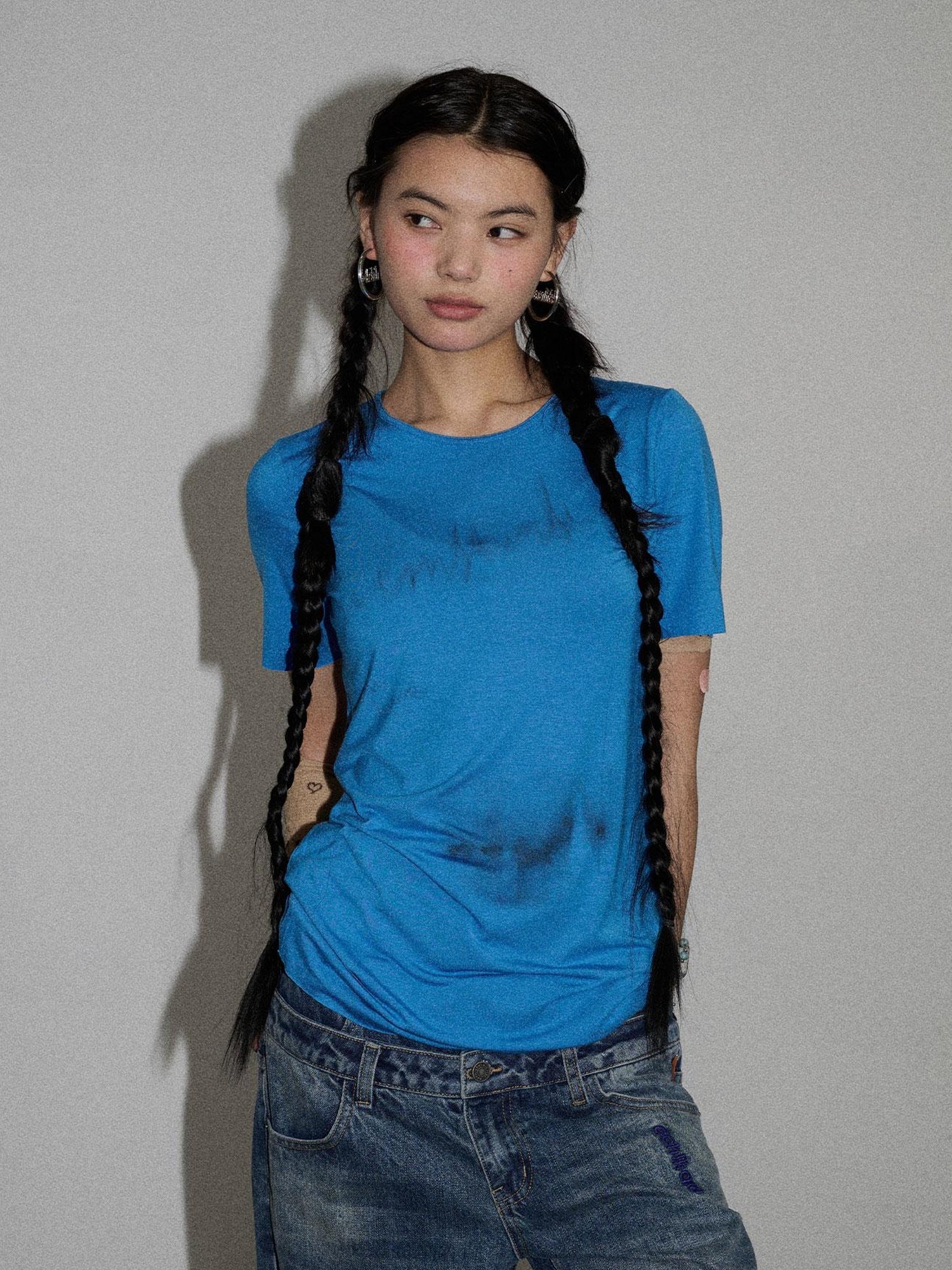 Achihara Jelly T Shirt 2025 Summer Slim Fit Women Top With Aurora Print