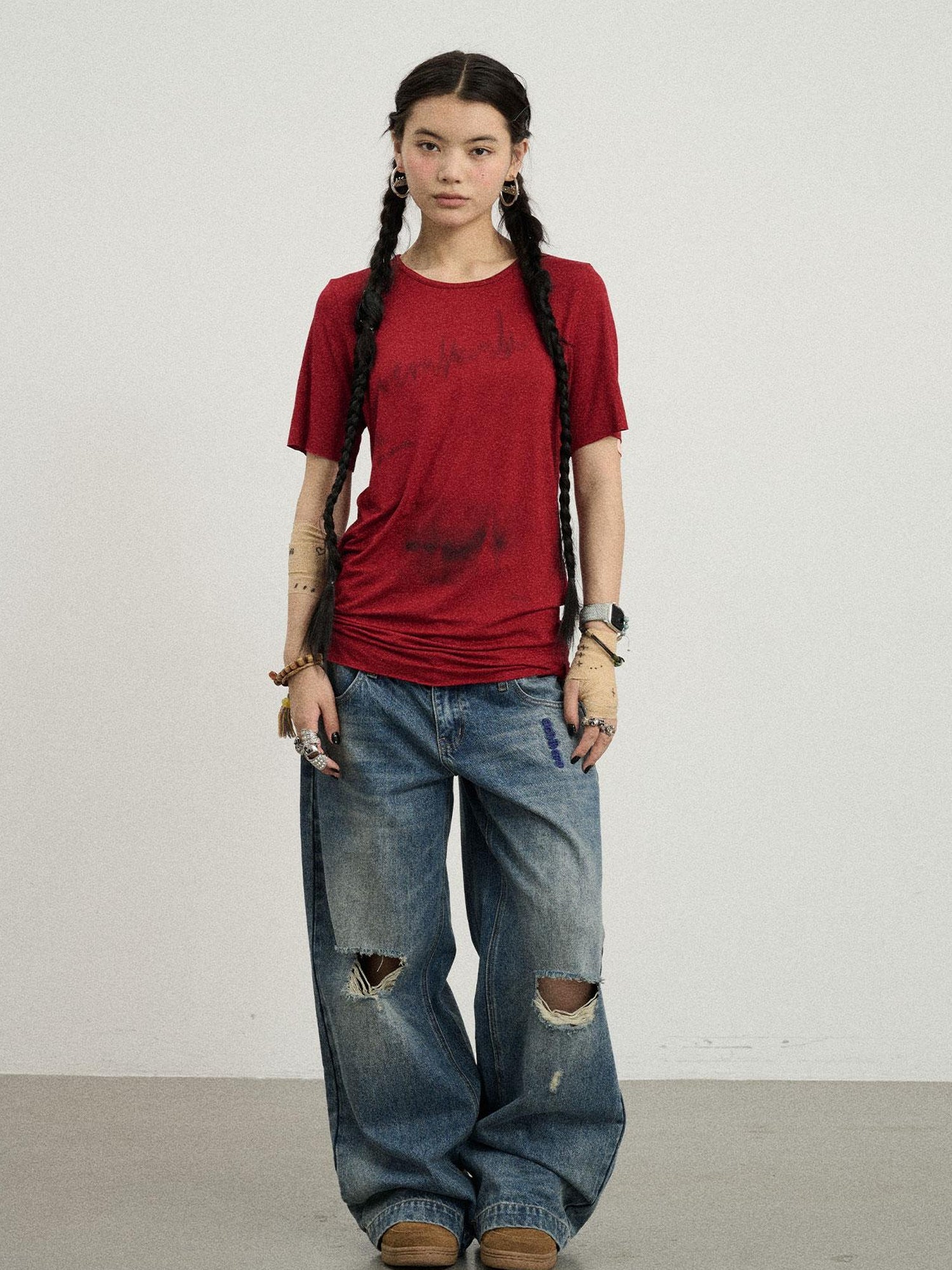 Achihara Jelly T Shirt 2025 Summer Slim Fit Women Top With Aurora Print