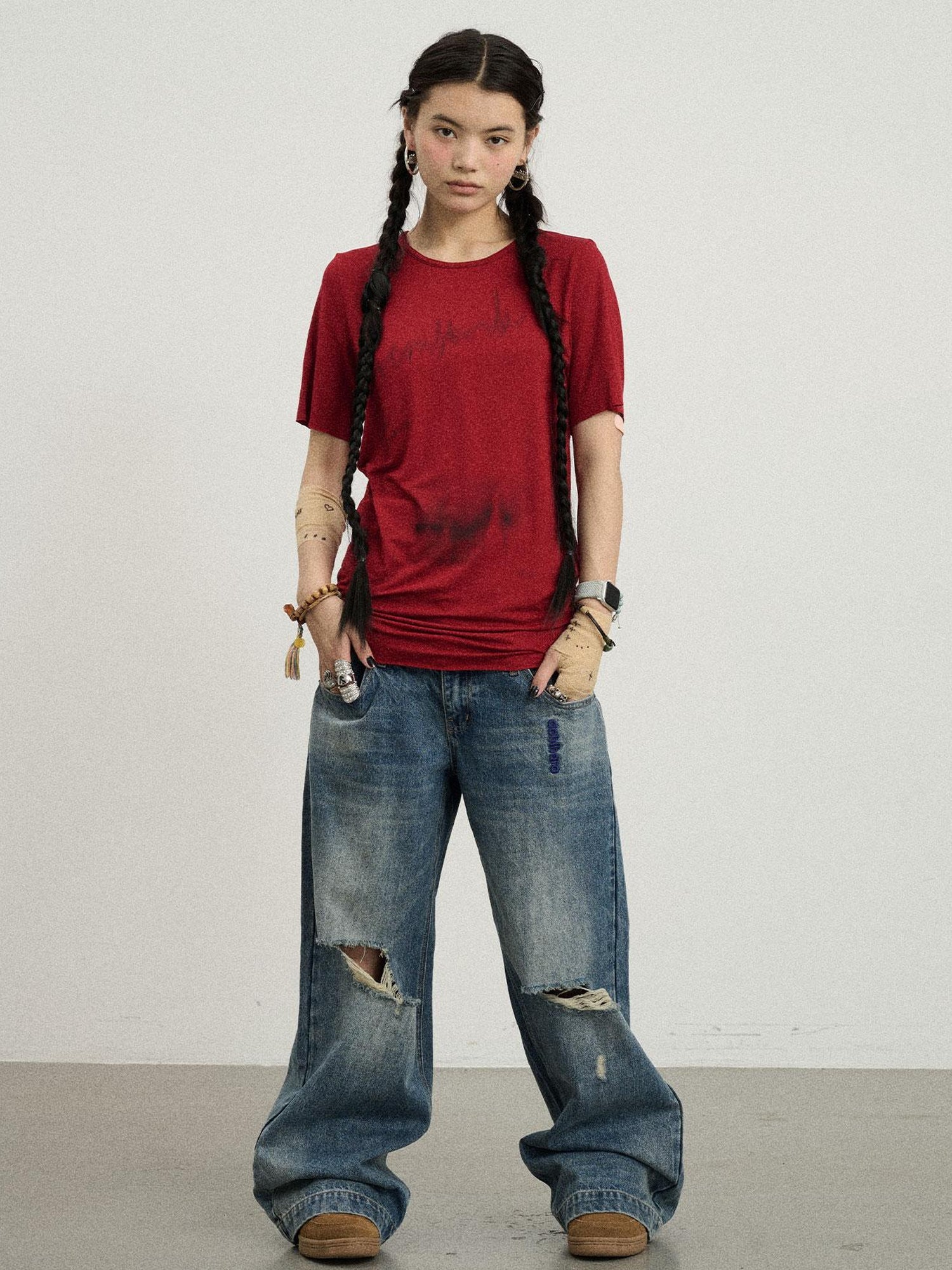 Achihara Jelly T Shirt 2025 Summer Slim Fit Women Top With Aurora Print