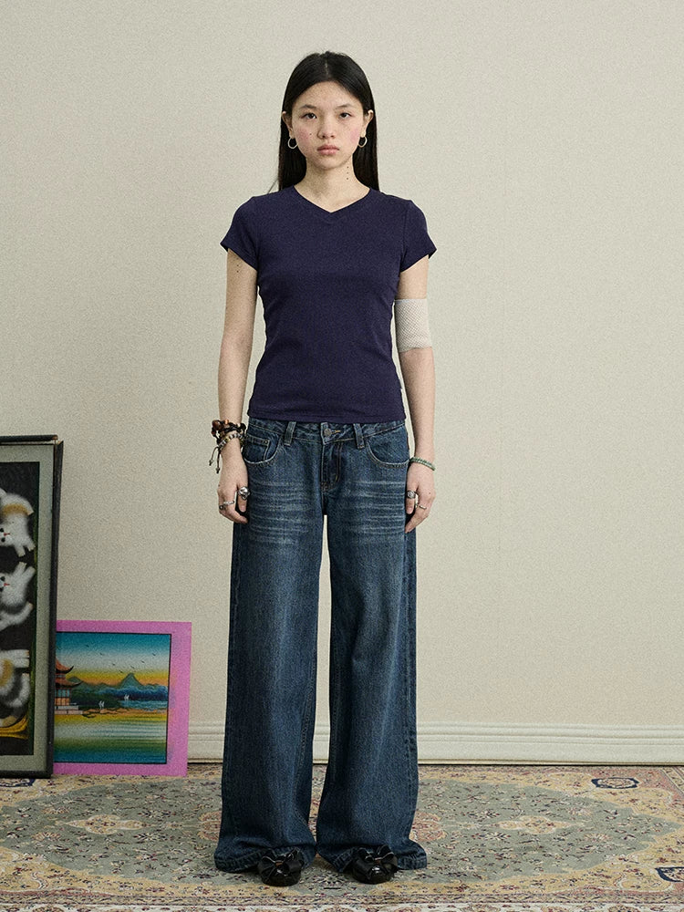 Achihara Jelly V-Neck Stretch Tee-1