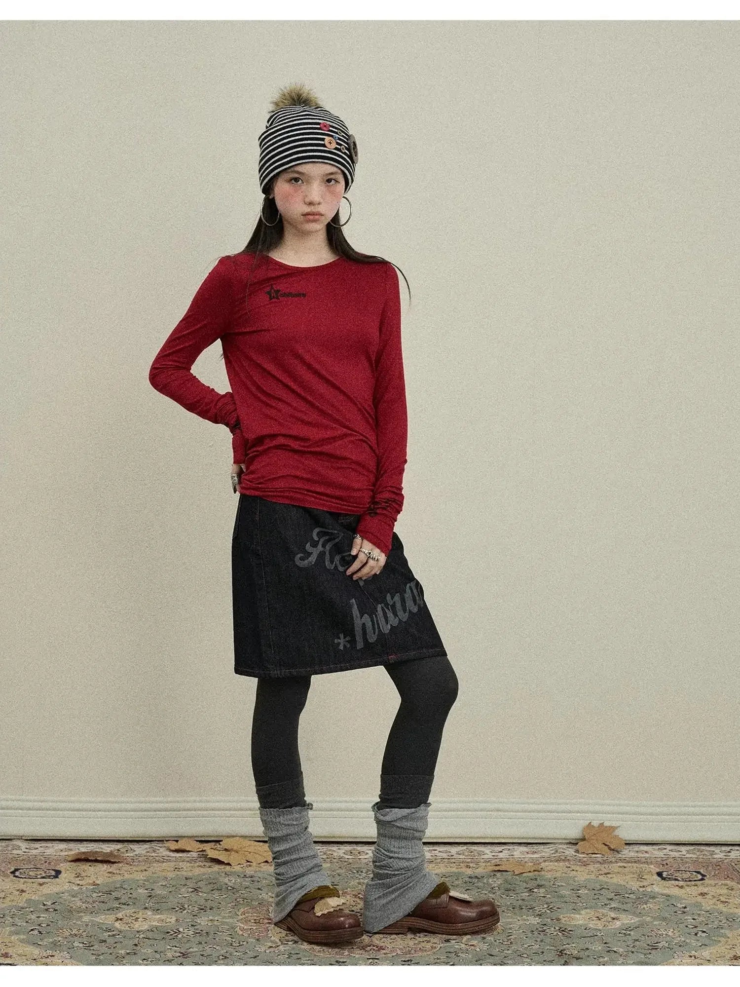 Jelly V-Neck T-Shirt Long-Sleeve Four Color Modal Women Fall Top