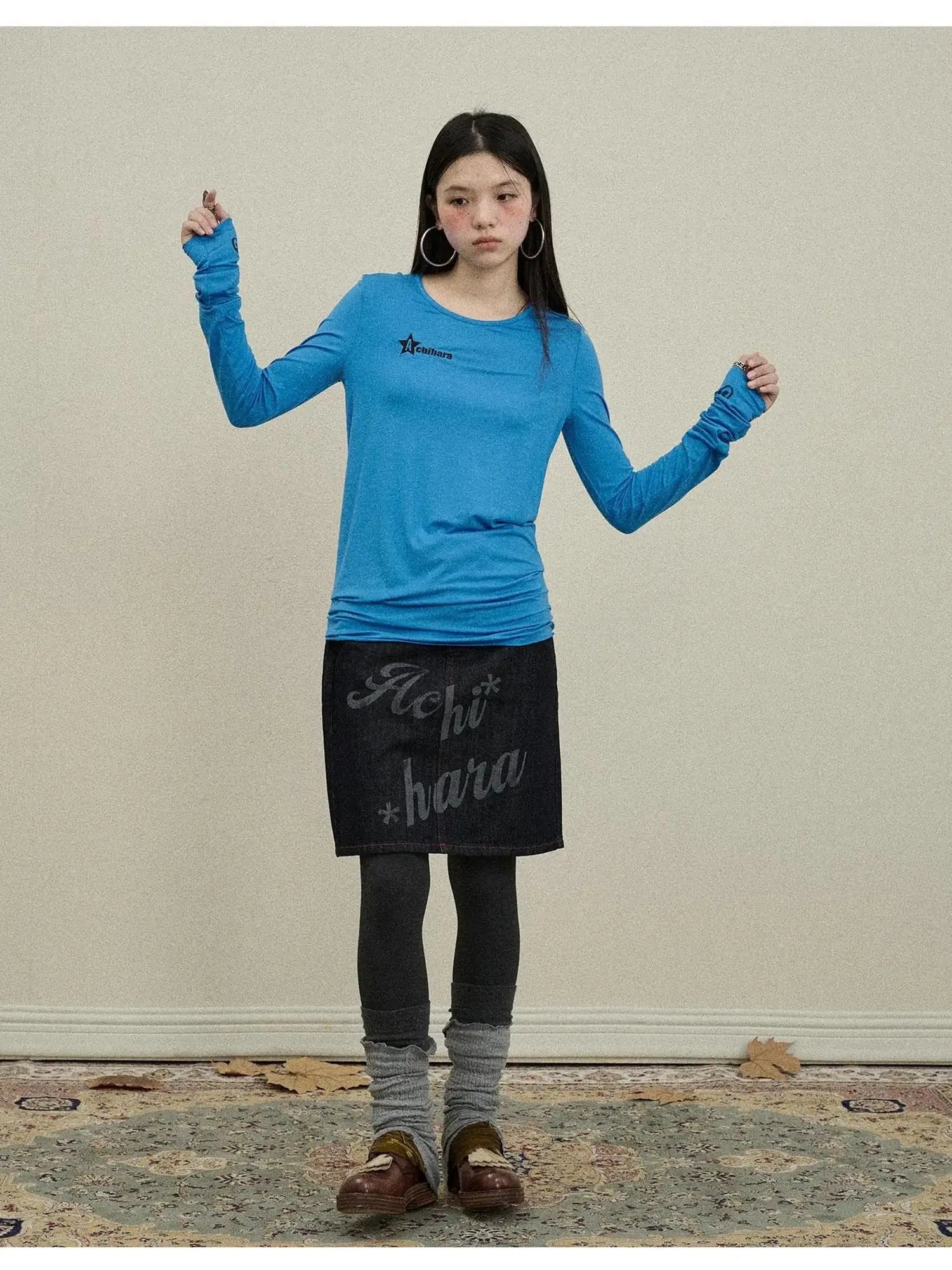 Jelly V-Neck T-Shirt Long-Sleeve Four Color Modal Women Fall Top