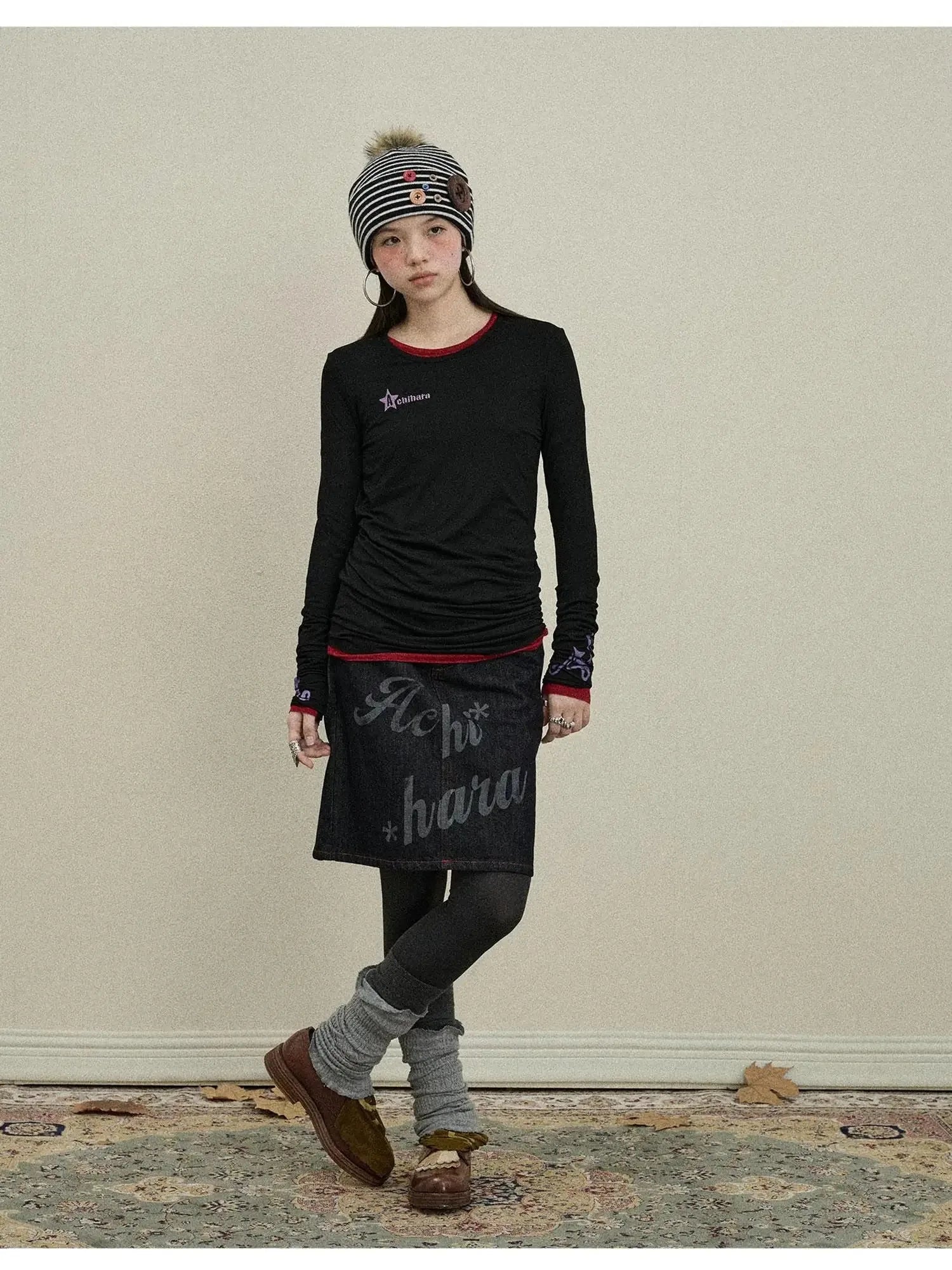 Jelly V-Neck T-Shirt Long-Sleeve Four Color Modal Women Fall Top