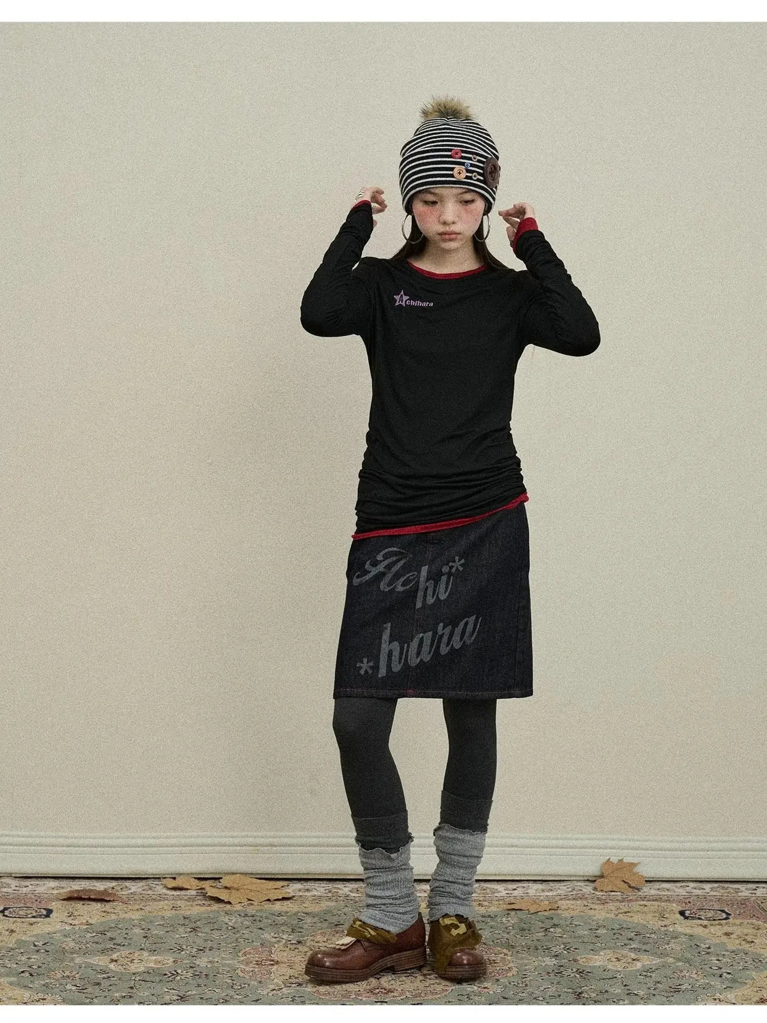 Jelly V-Neck T-Shirt Long-Sleeve Four Color Modal Women Fall Top