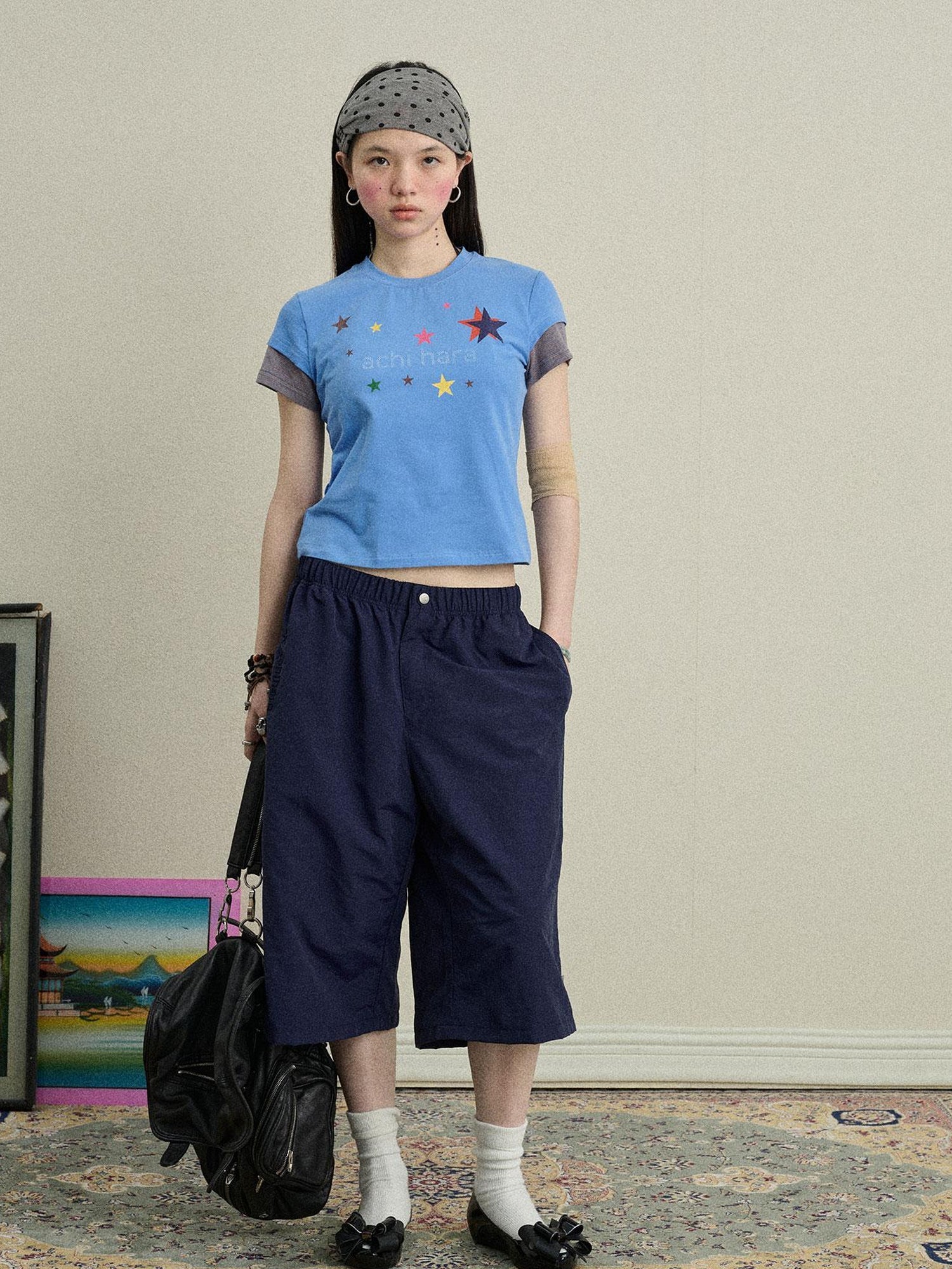Achihara Jumping Sugar Starry Tee V Neck T Shirt Long Sleeve