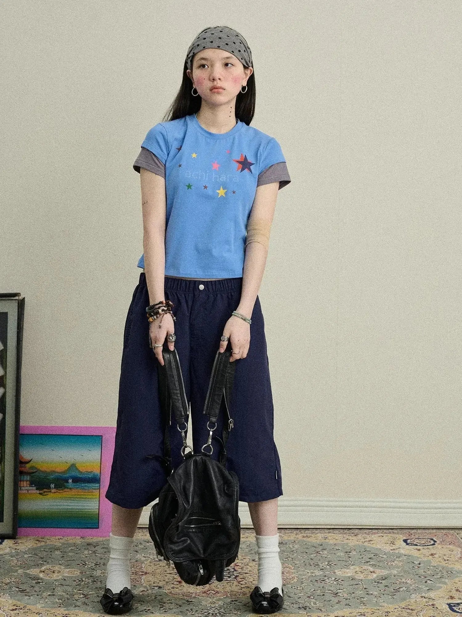 Jumping Sugar Starry Tee V Neck T Shirt Long Sleeve