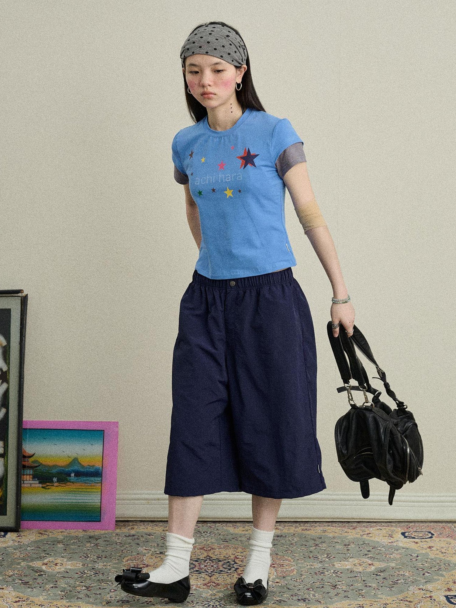 Achihara Jumping Sugar Starry Tee V Neck T Shirt Long Sleeve