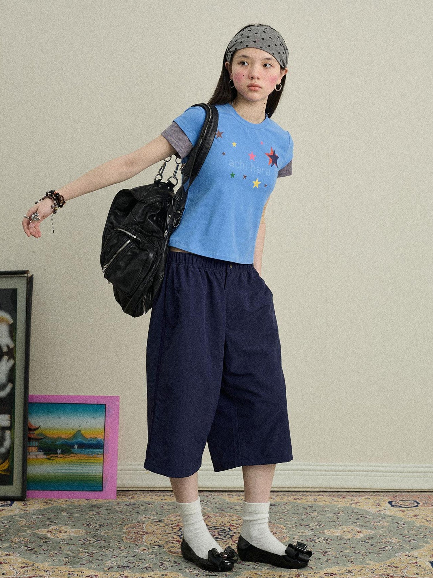 Achihara Jumping Sugar Starry Tee V Neck T Shirt Long Sleeve
