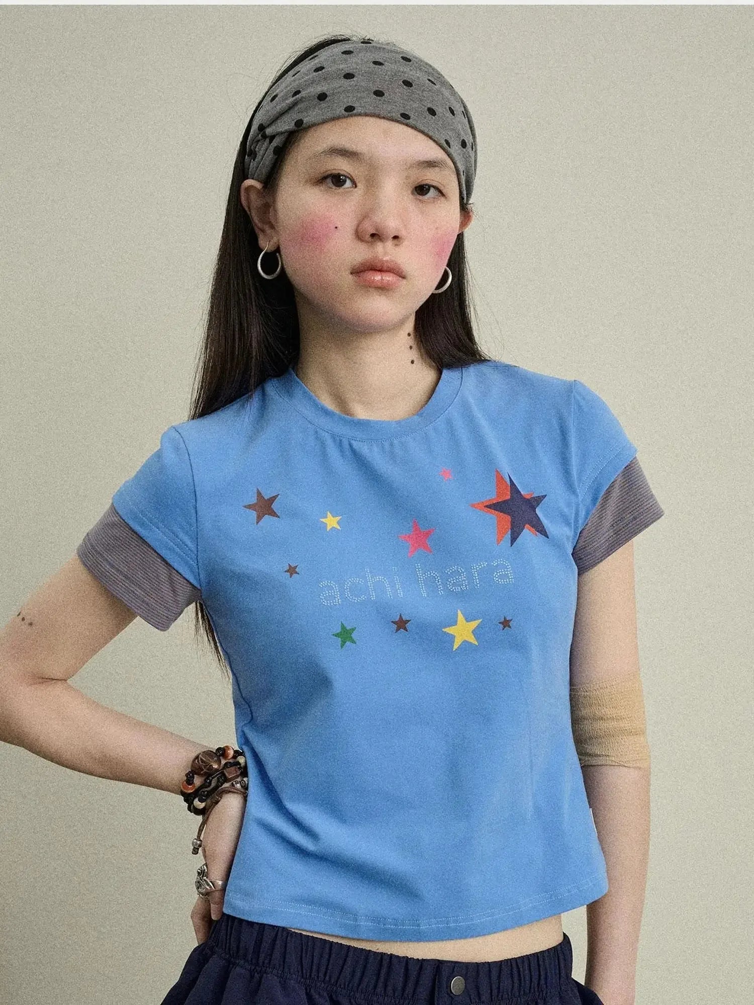 Jumping Sugar Starry Tee V Neck T Shirt Long Sleeve