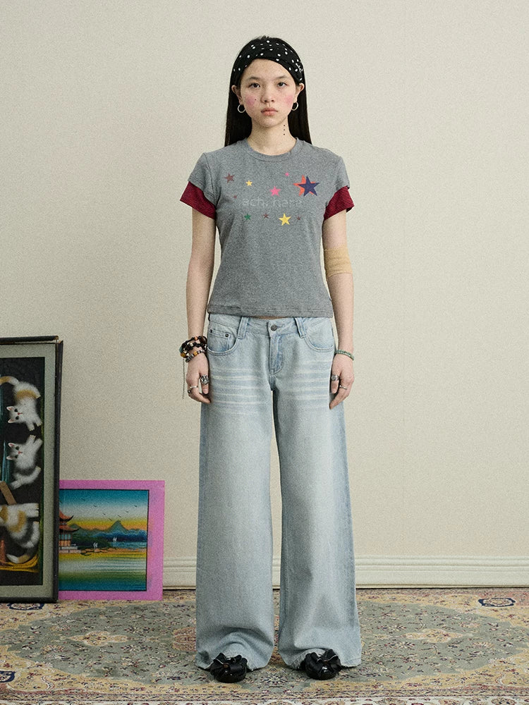 Achihara Jumping Sugar Starry Tee V Neck T Shirt Long Sleeve-4