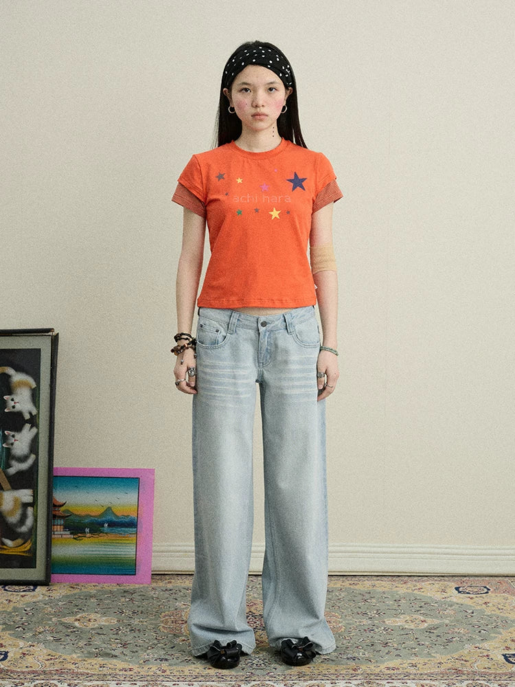 Achihara Jumping Sugar Starry Tee V Neck T Shirt Long Sleeve-5