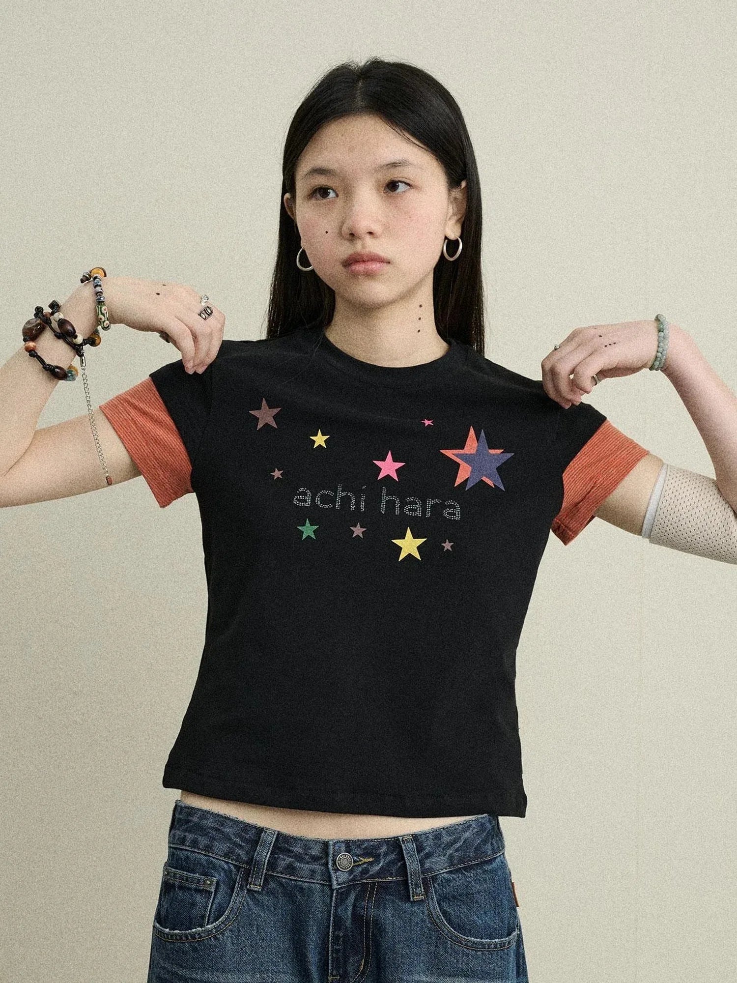 Jumping Sugar Starry Tee V Neck T Shirt Long Sleeve