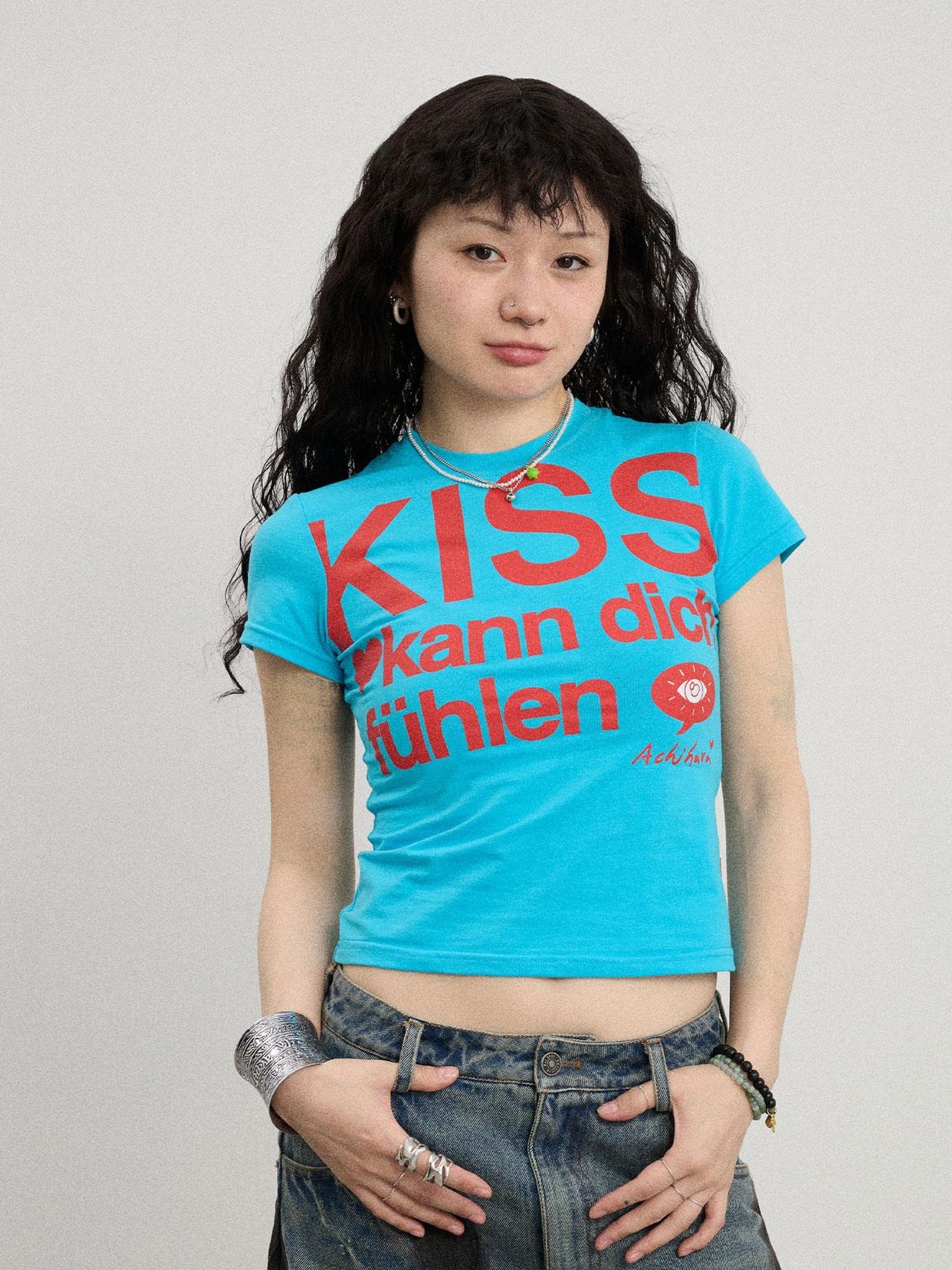 Achihara Kiss Fish German Print Slim Fit Tee
