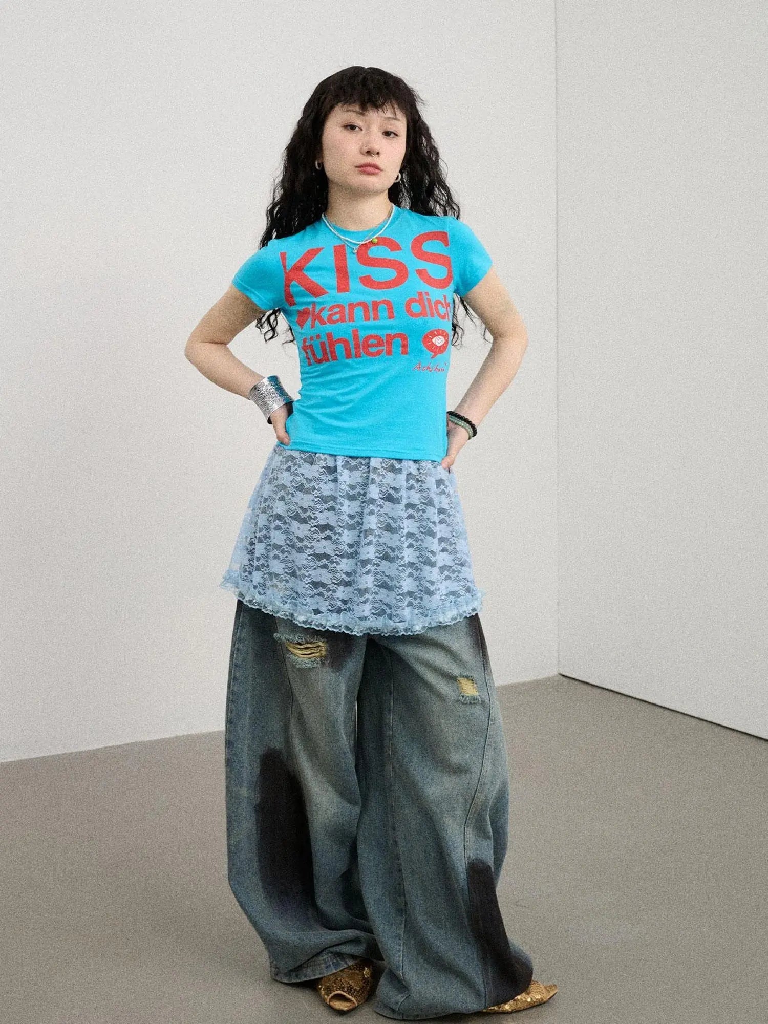 Kiss Fish German Print Slim Fit Tee