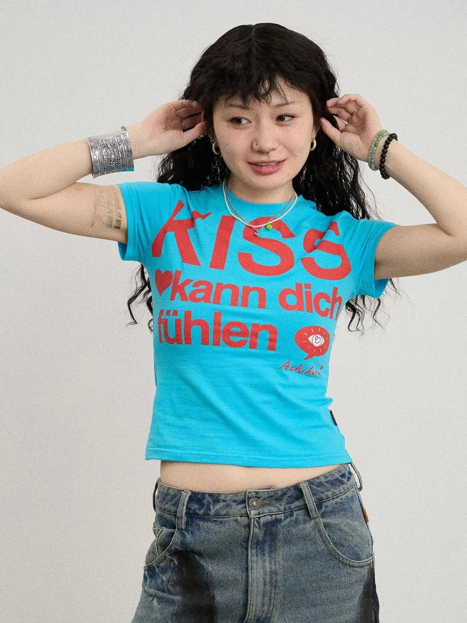 Kiss Fish German Print Slim Fit Tee