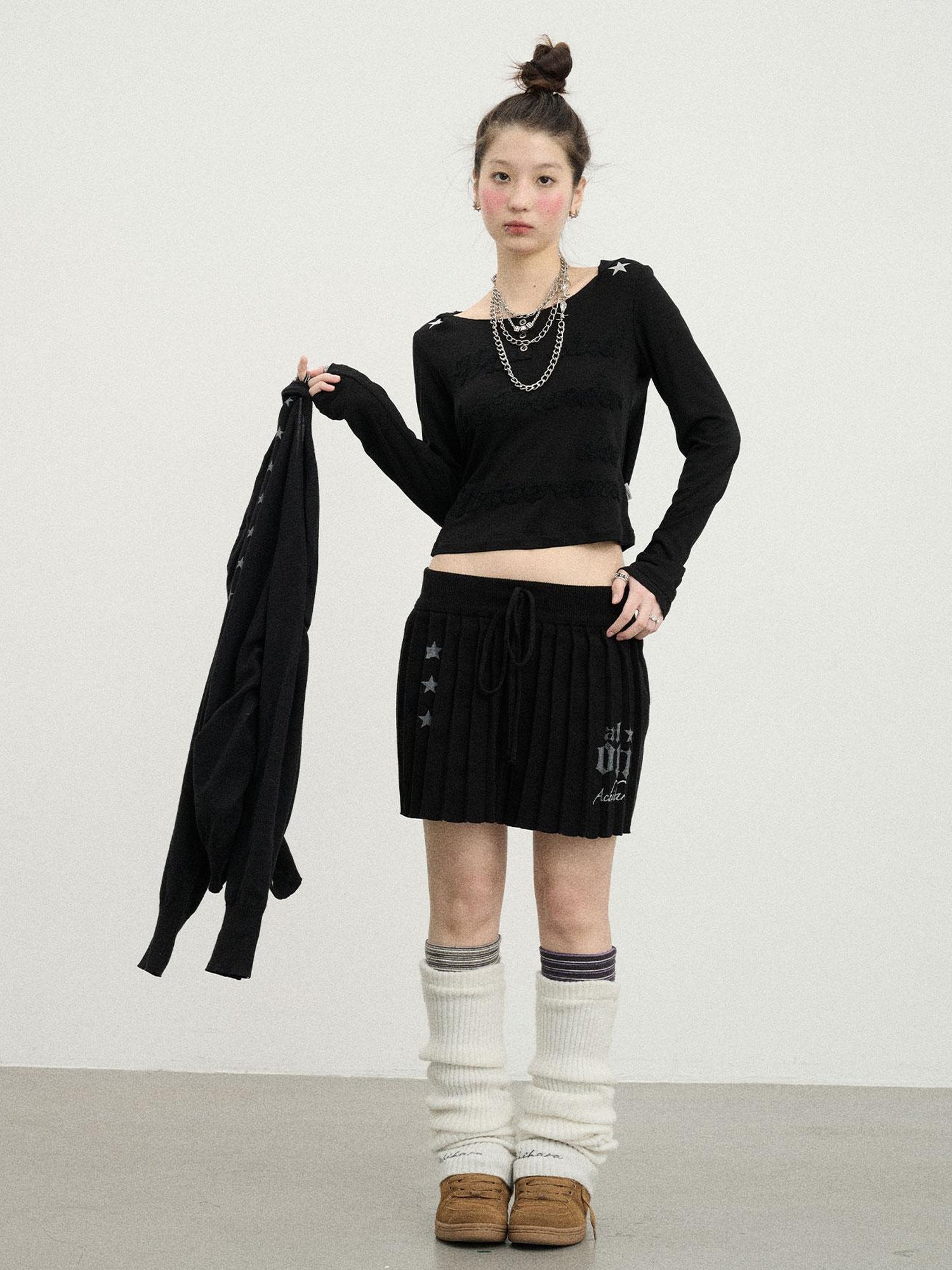 Achihara Knit Pleated A Line Skirt
