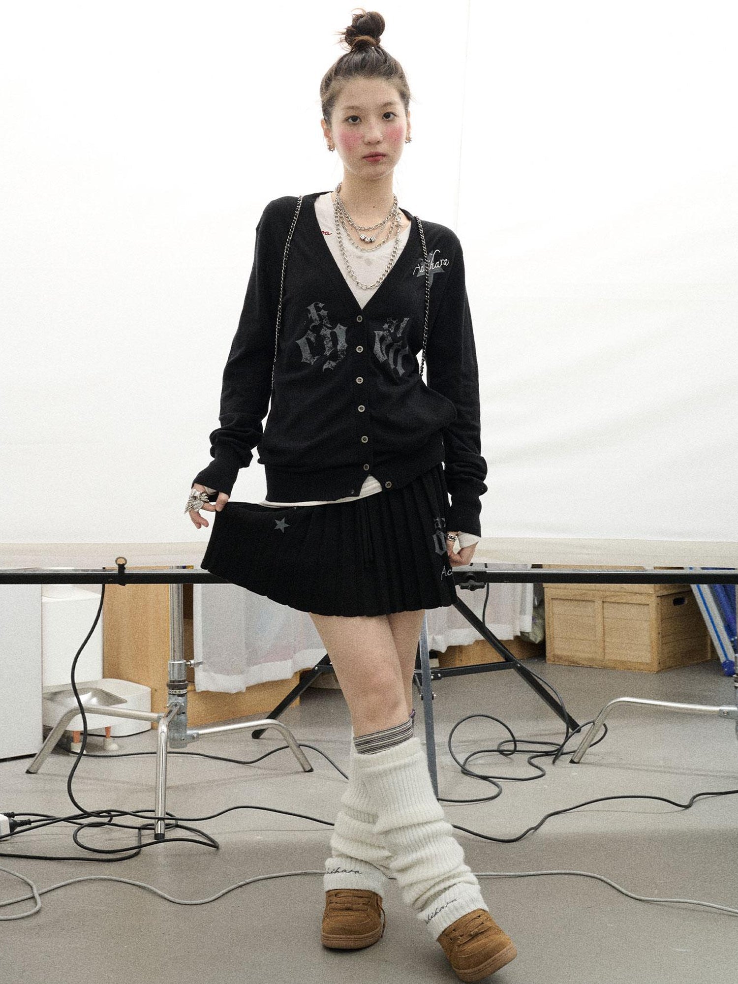Achihara Knit Pleated A Line Skirt