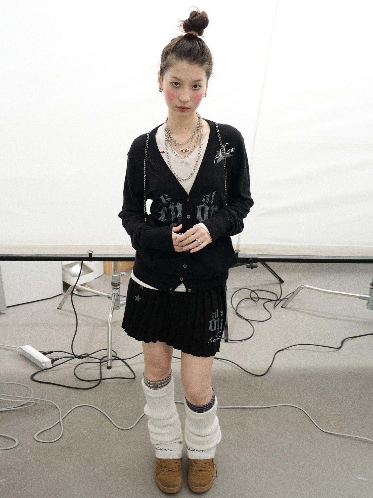 Achihara Knit Pleated A Line Skirt