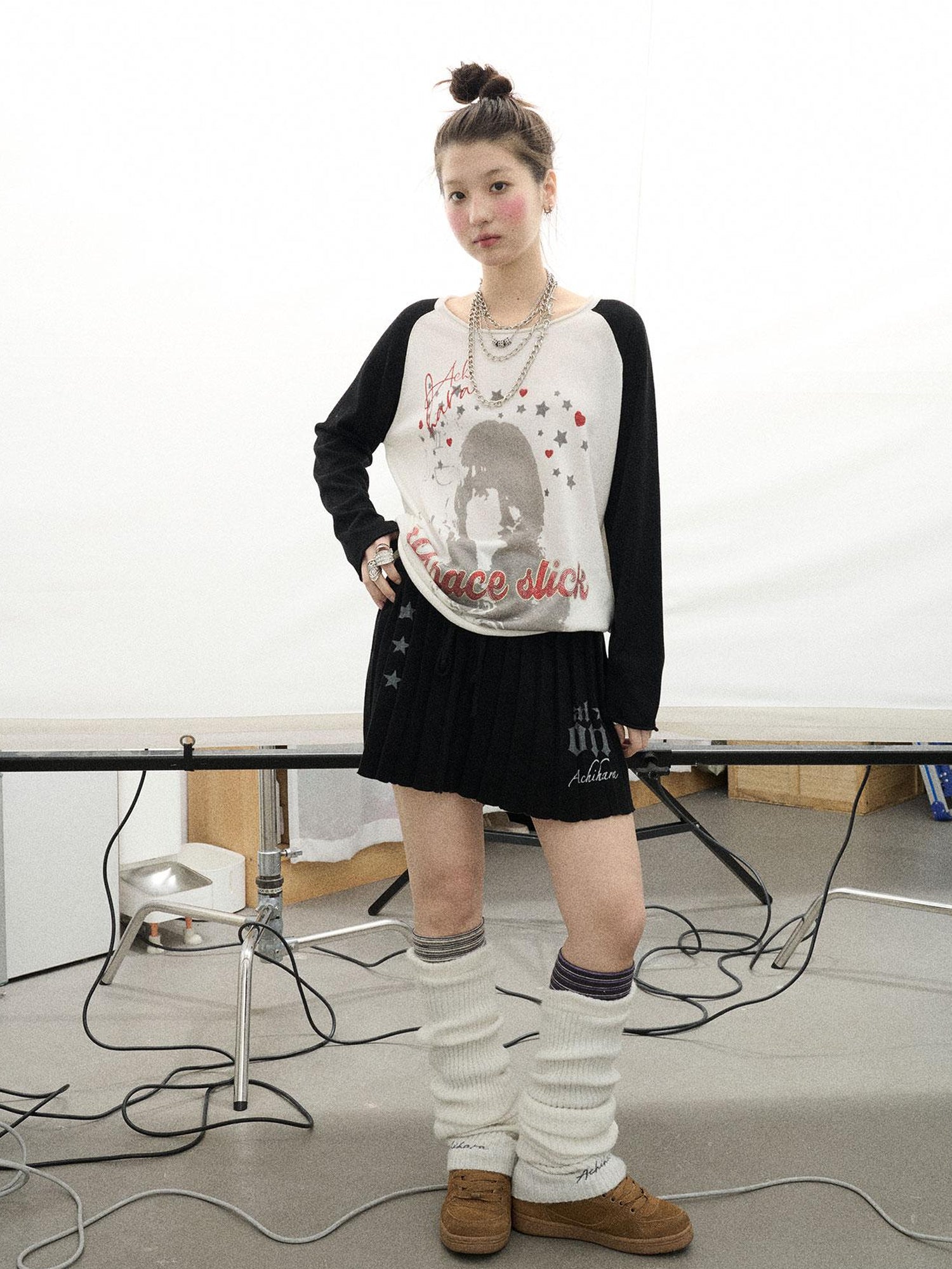 Achihara Knit Pleated A Line Skirt