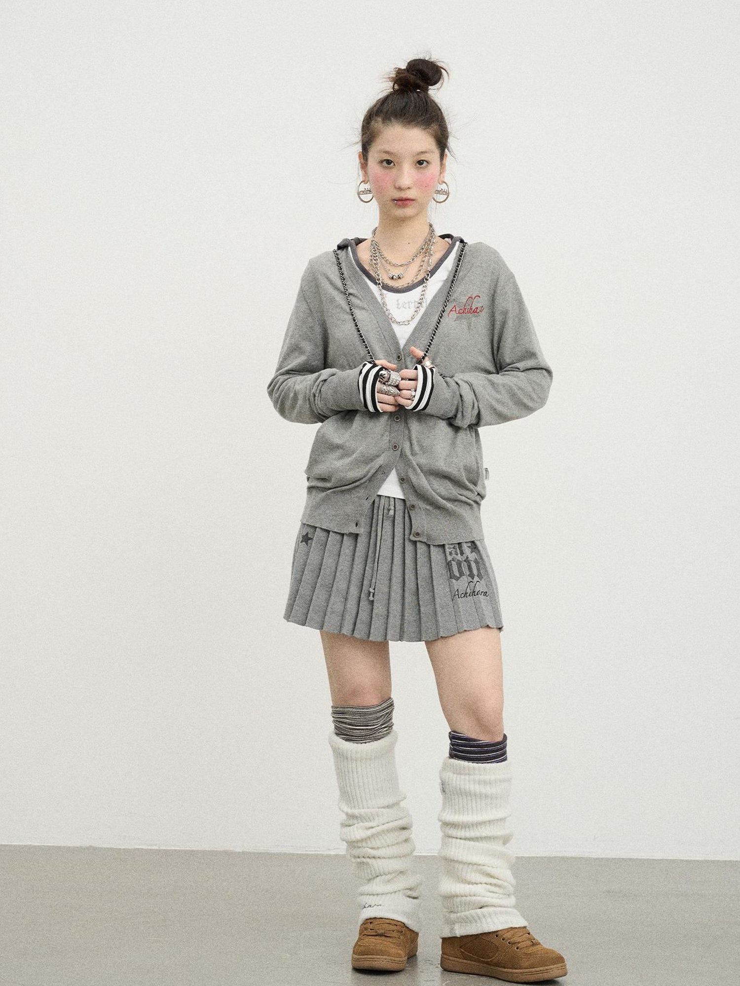 Achihara Knit Pleated A Line Skirt