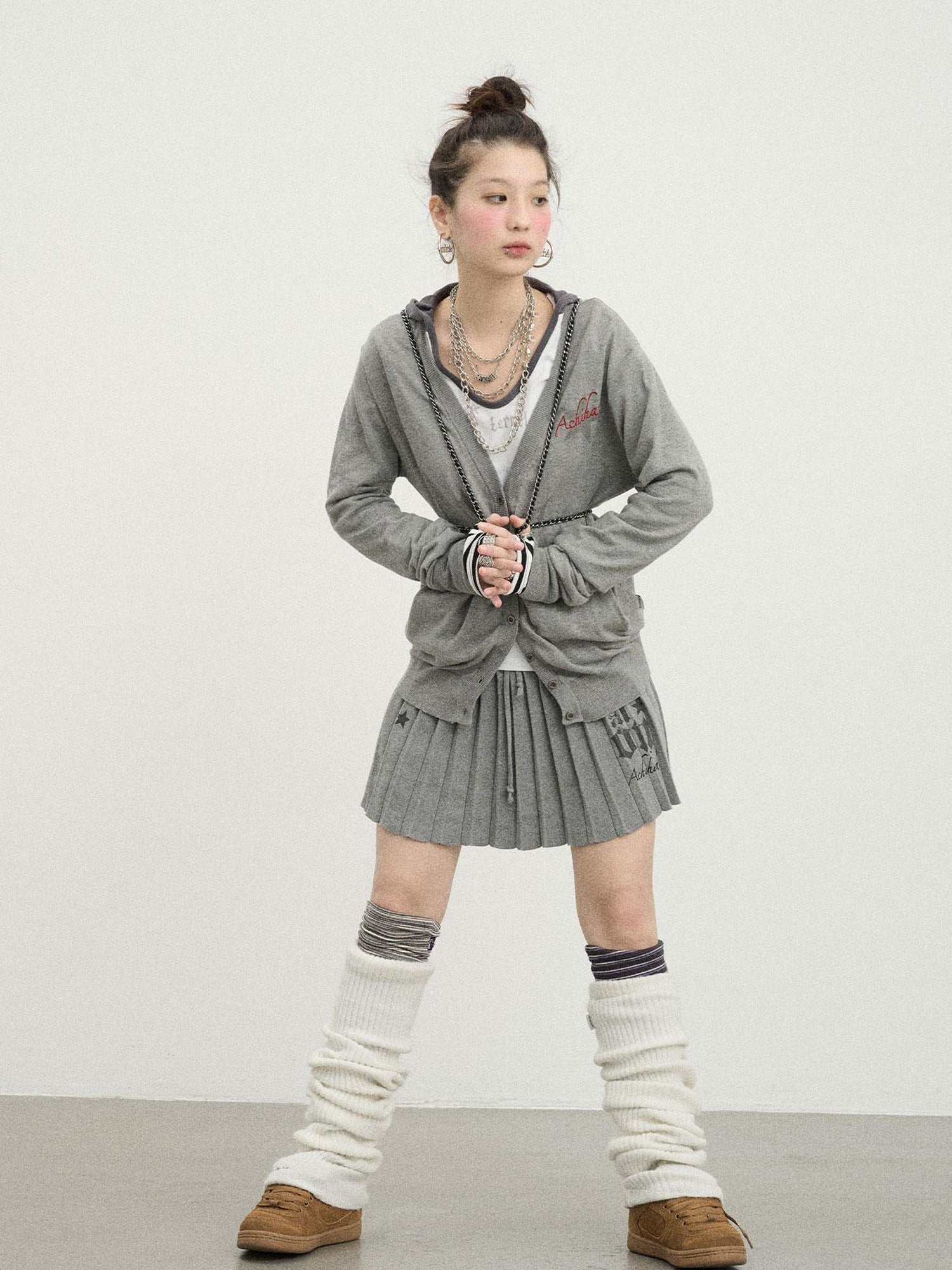 Achihara Knit Pleated A Line Skirt