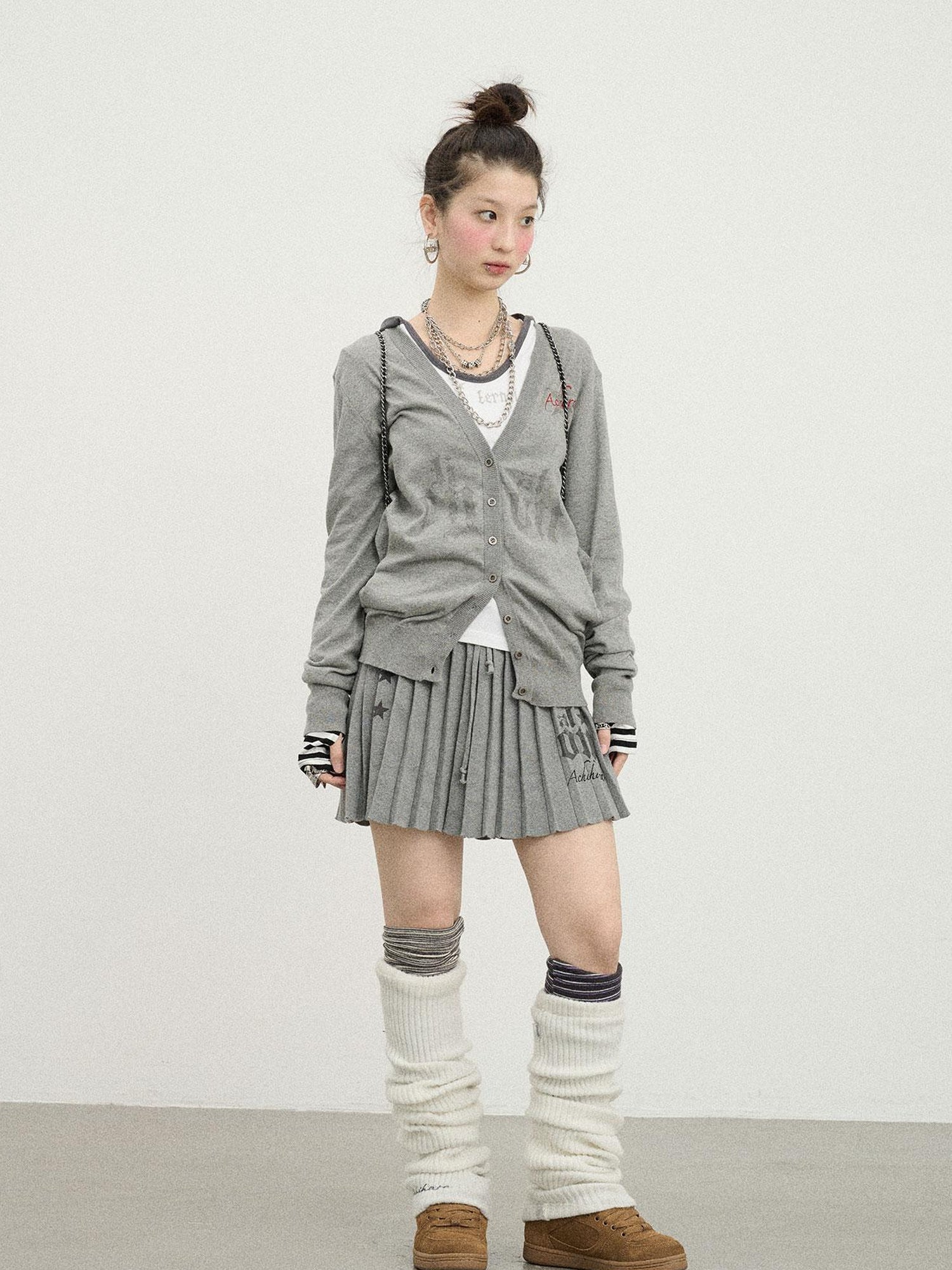 Achihara Knit Pleated A Line Skirt