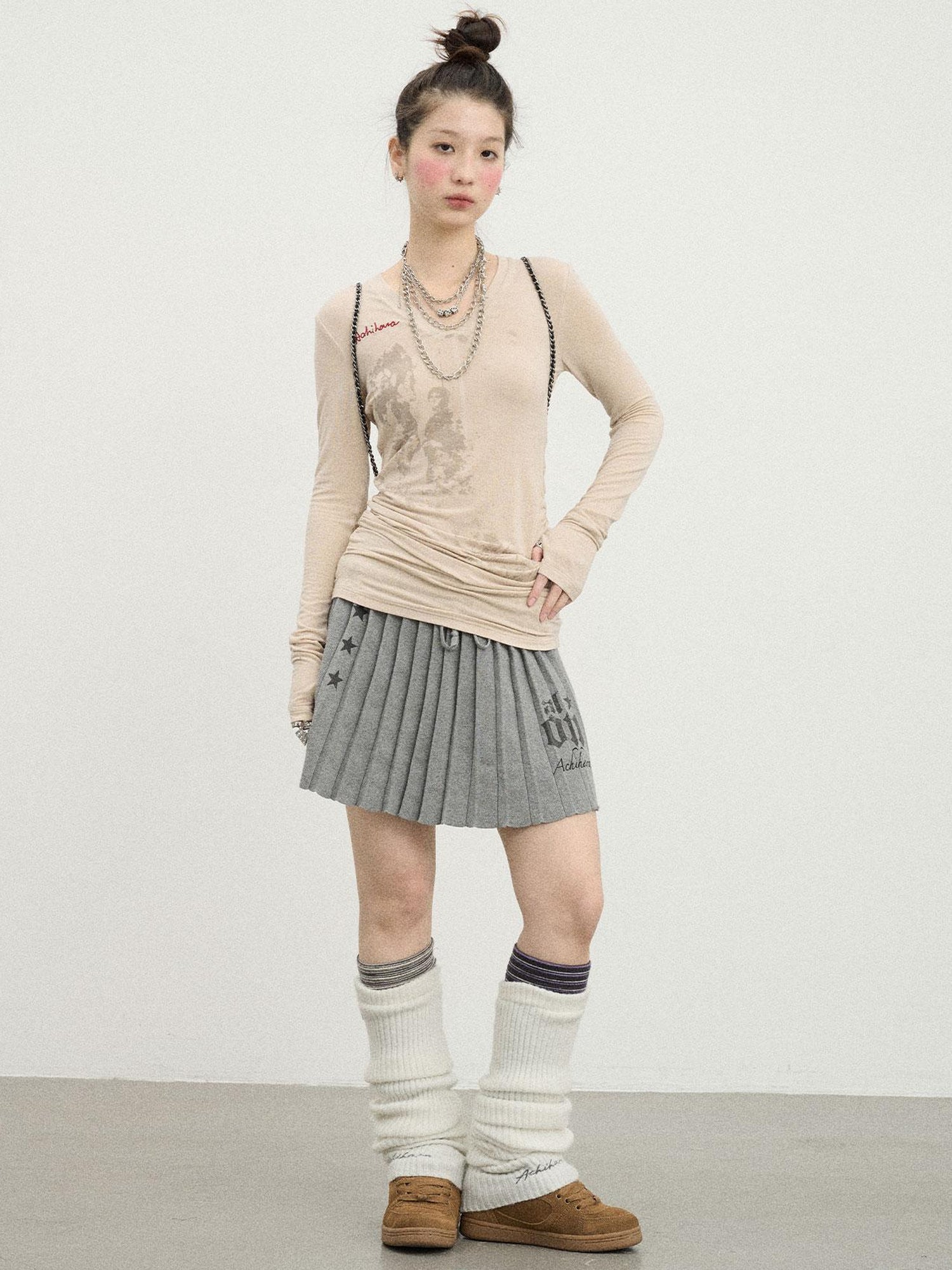 Achihara Knit Pleated A Line Skirt
