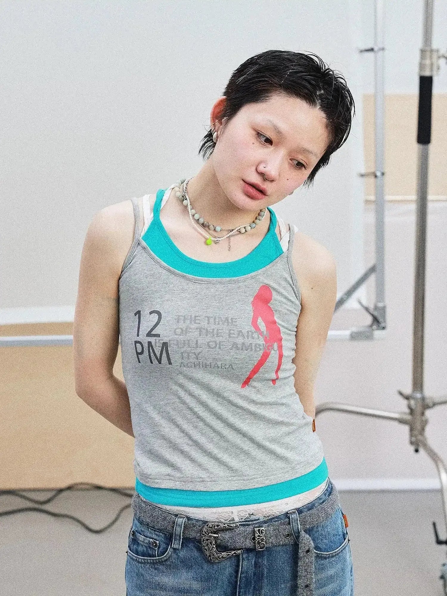 Layered Double Strap Camisole With Detachable Tie