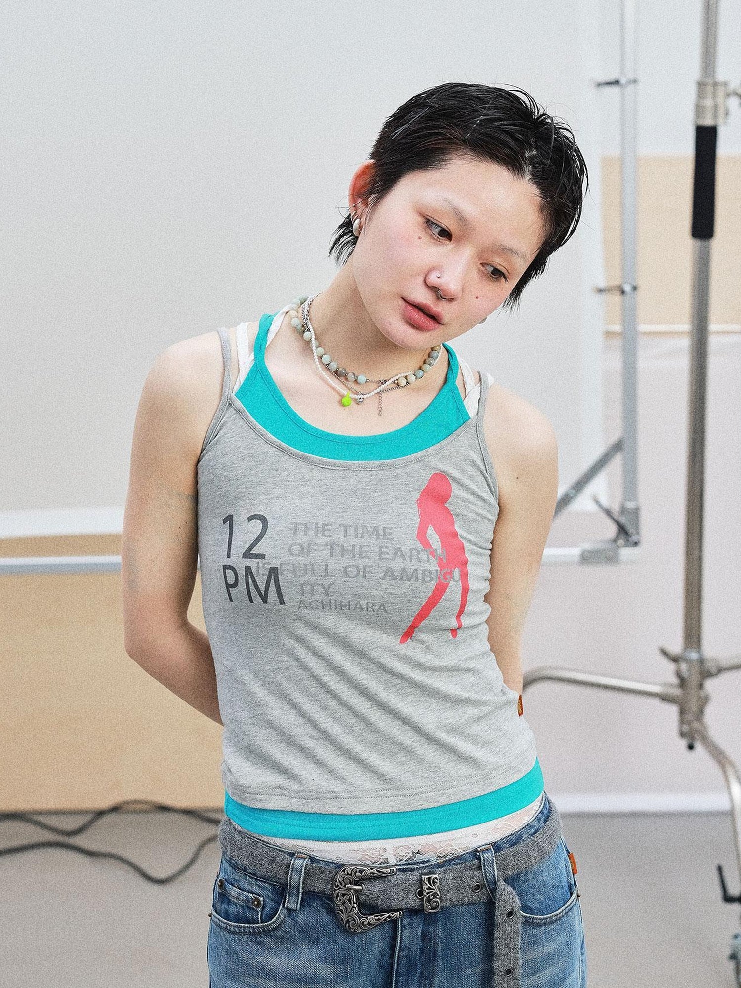 Achihara Layered Double Strap Camisole With Detachable Tie