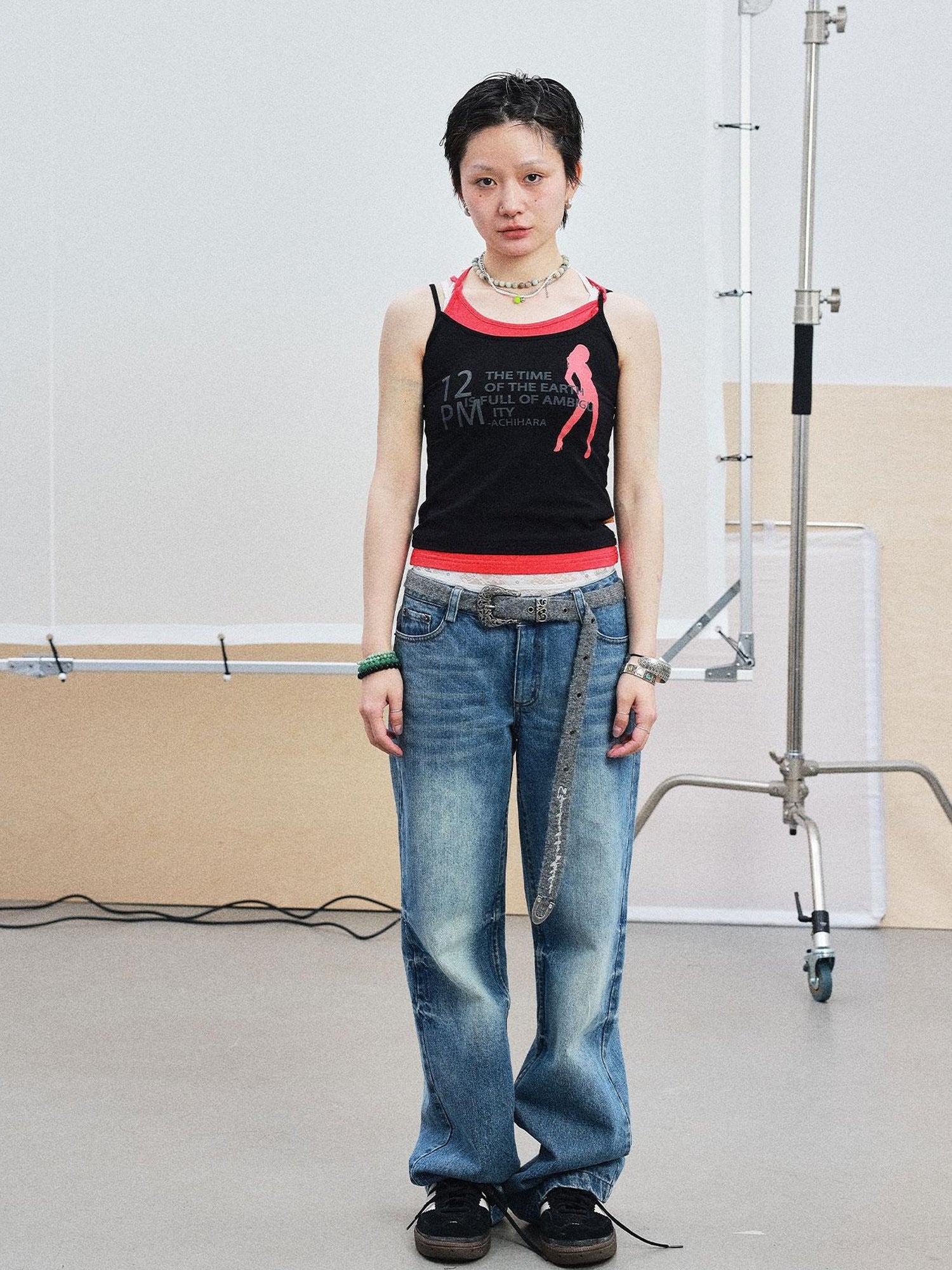 Achihara Layered Double Strap Camisole With Detachable Tie