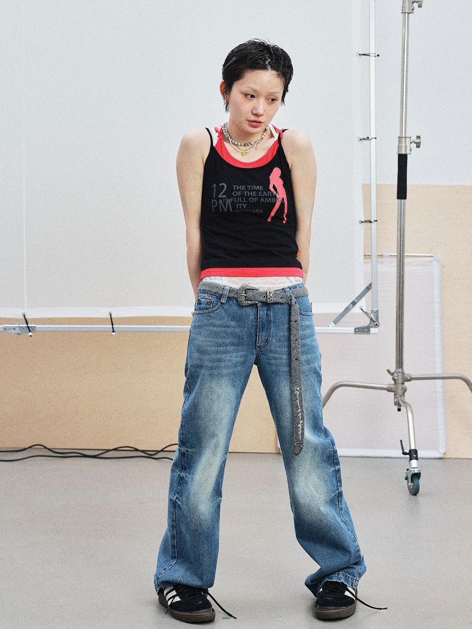 Achihara Layered Double Strap Camisole With Detachable Tie