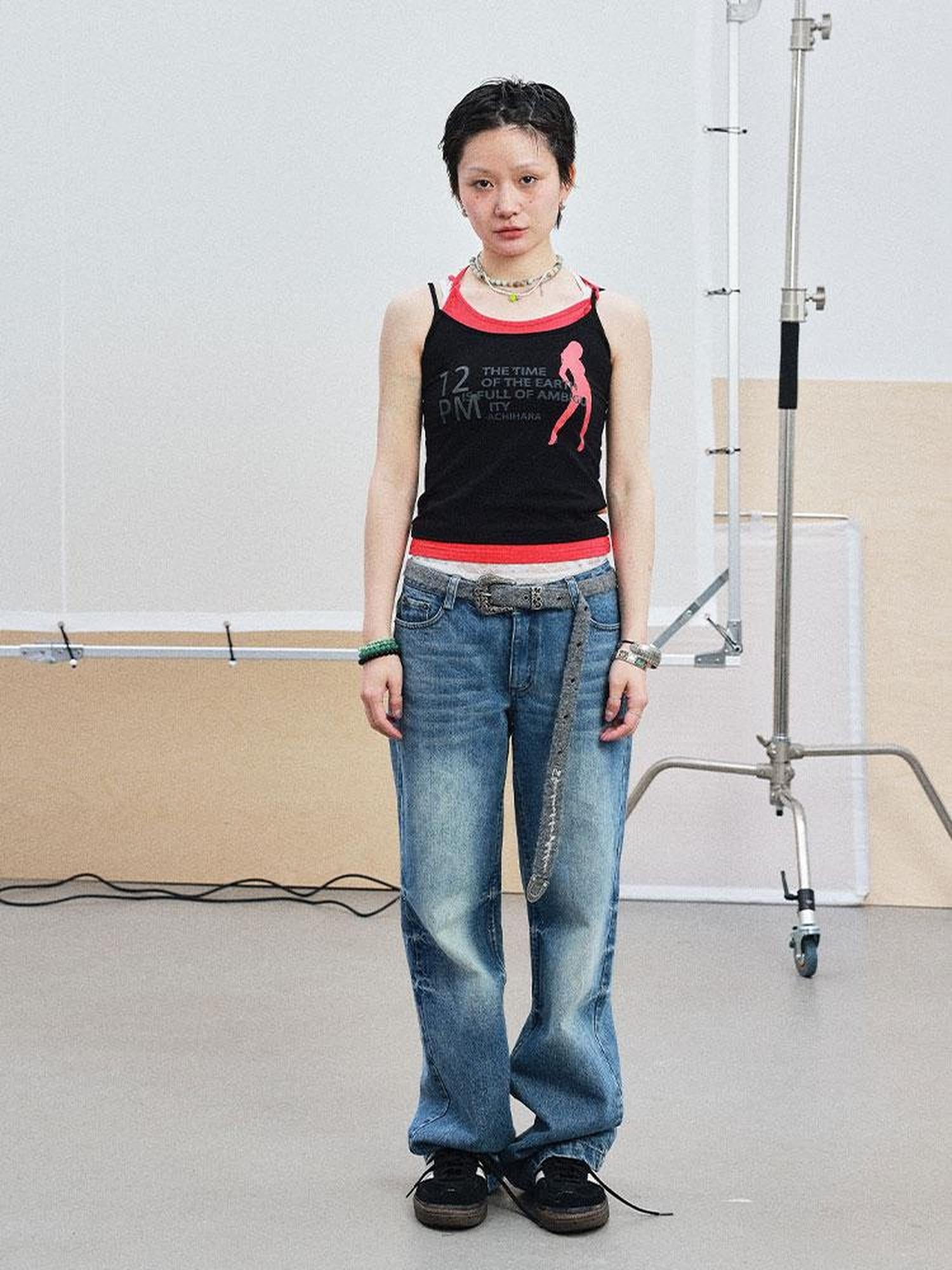 Achihara Layered Double Strap Camisole With Detachable Tie
