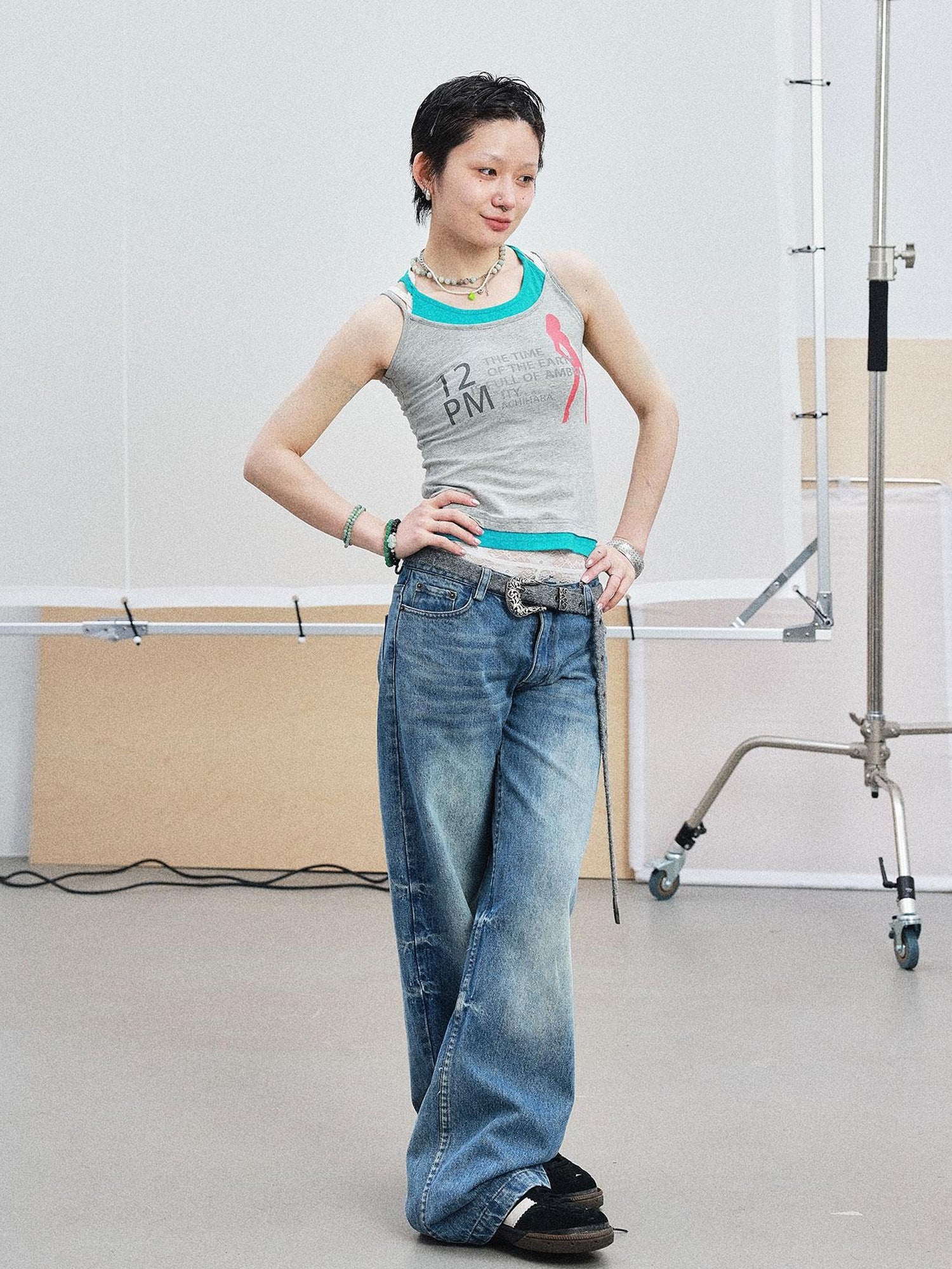 Achihara Layered Double Strap Camisole With Detachable Tie