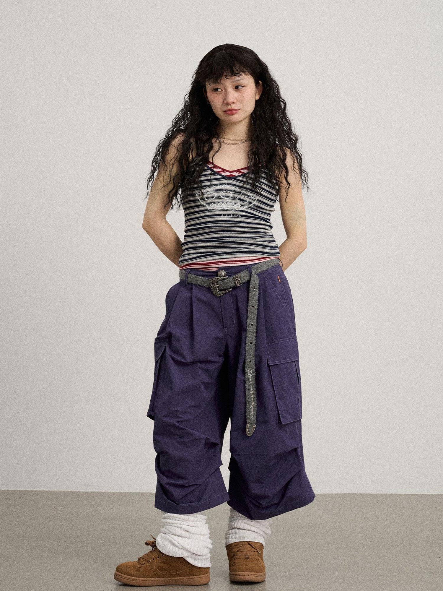 Achihara Lazy Point Casual Pleated Wide Leg Pants