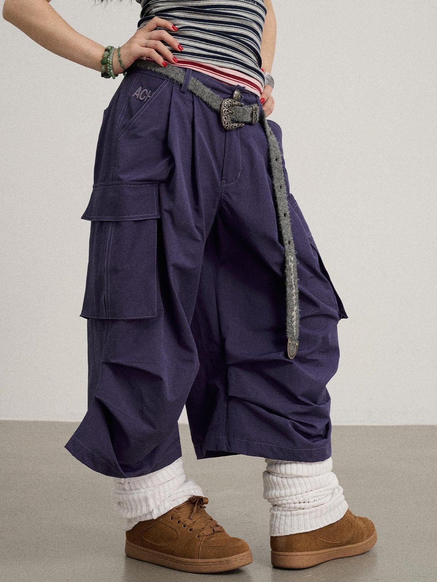 Achihara Lazy Point Casual Pleated Wide Leg Pants