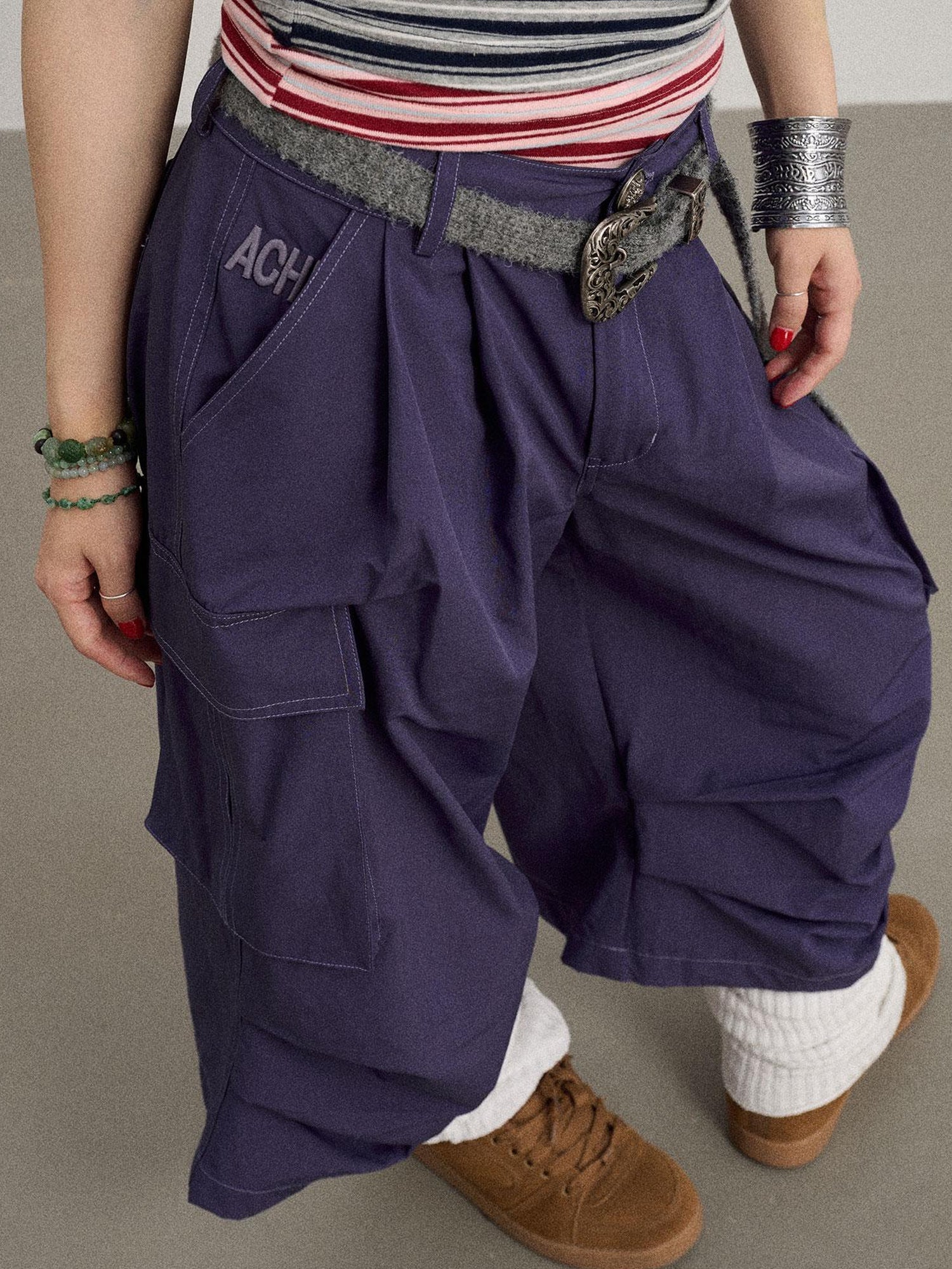 Achihara Lazy Point Casual Pleated Wide Leg Pants