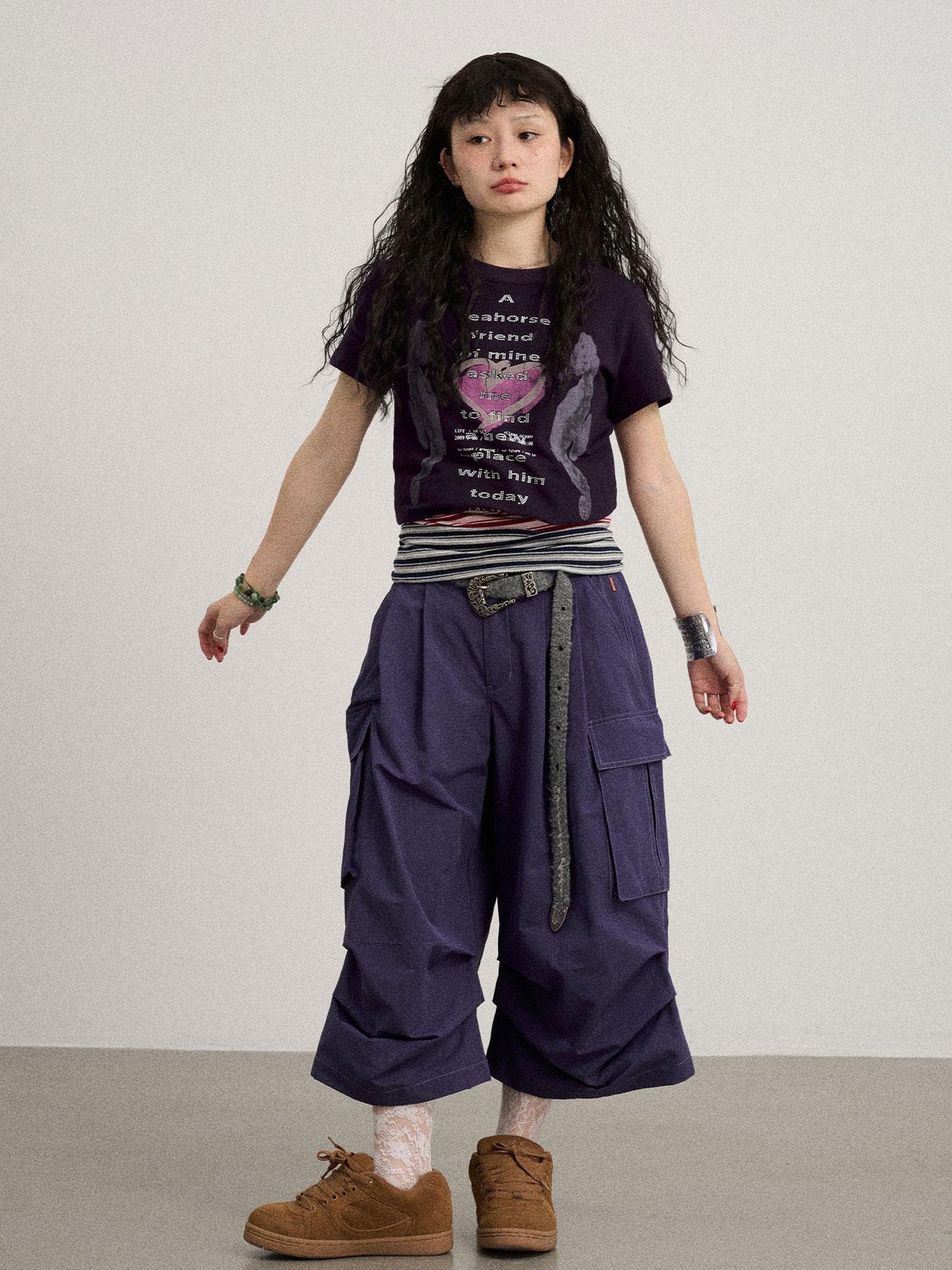 Achihara Lazy Point Casual Pleated Wide Leg Pants