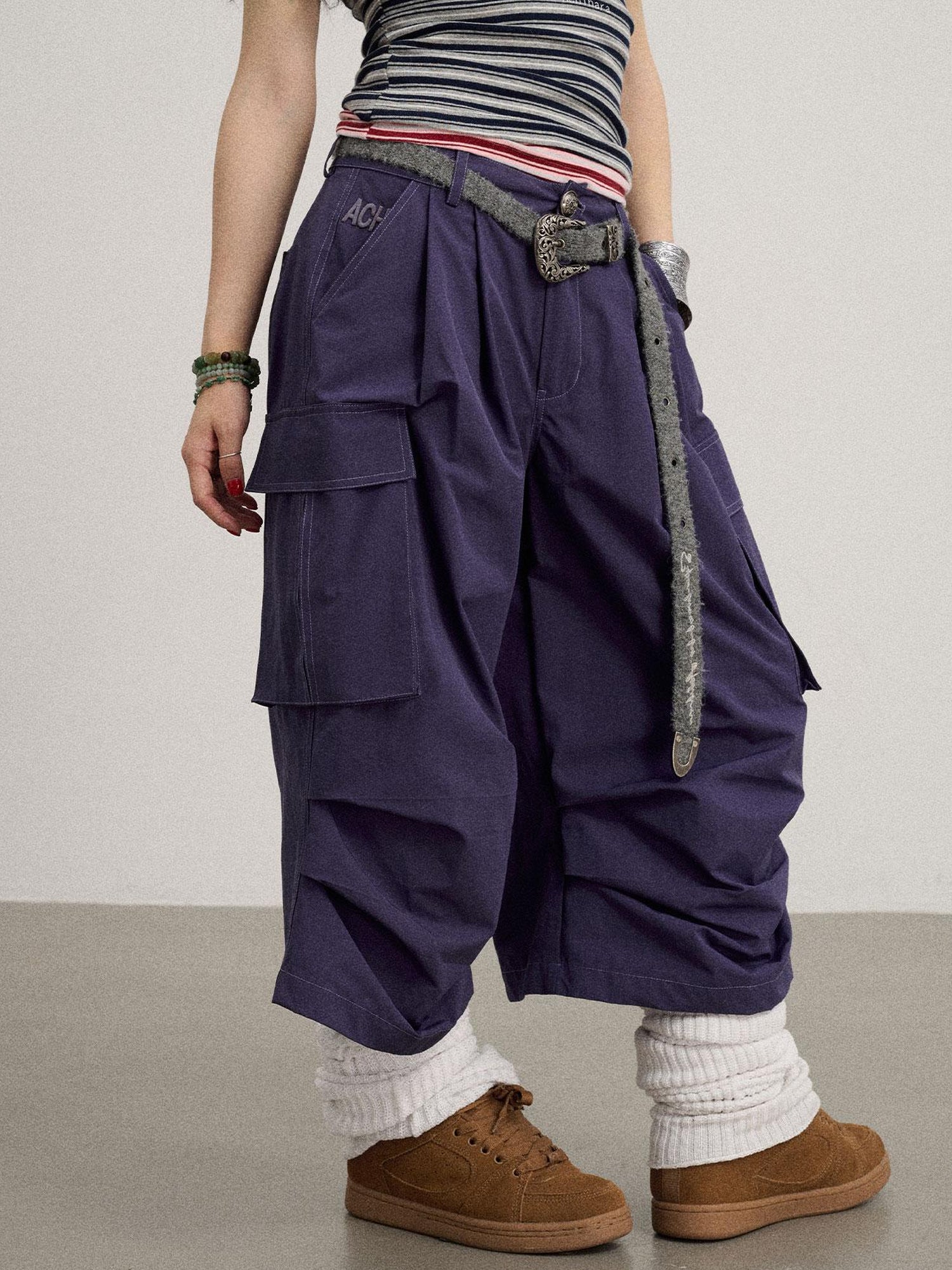 Achihara Lazy Point Casual Pleated Wide Leg Pants