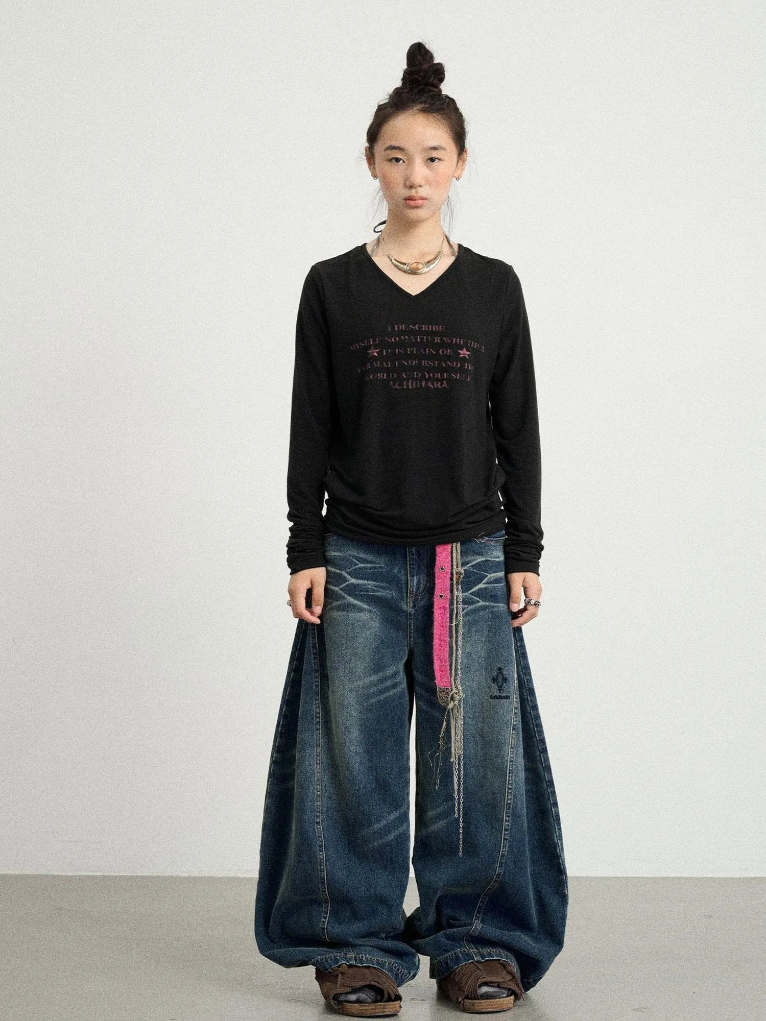 Long Sleeve T-Shirt With Inspirational Print Describe Yourself Beyond Rules