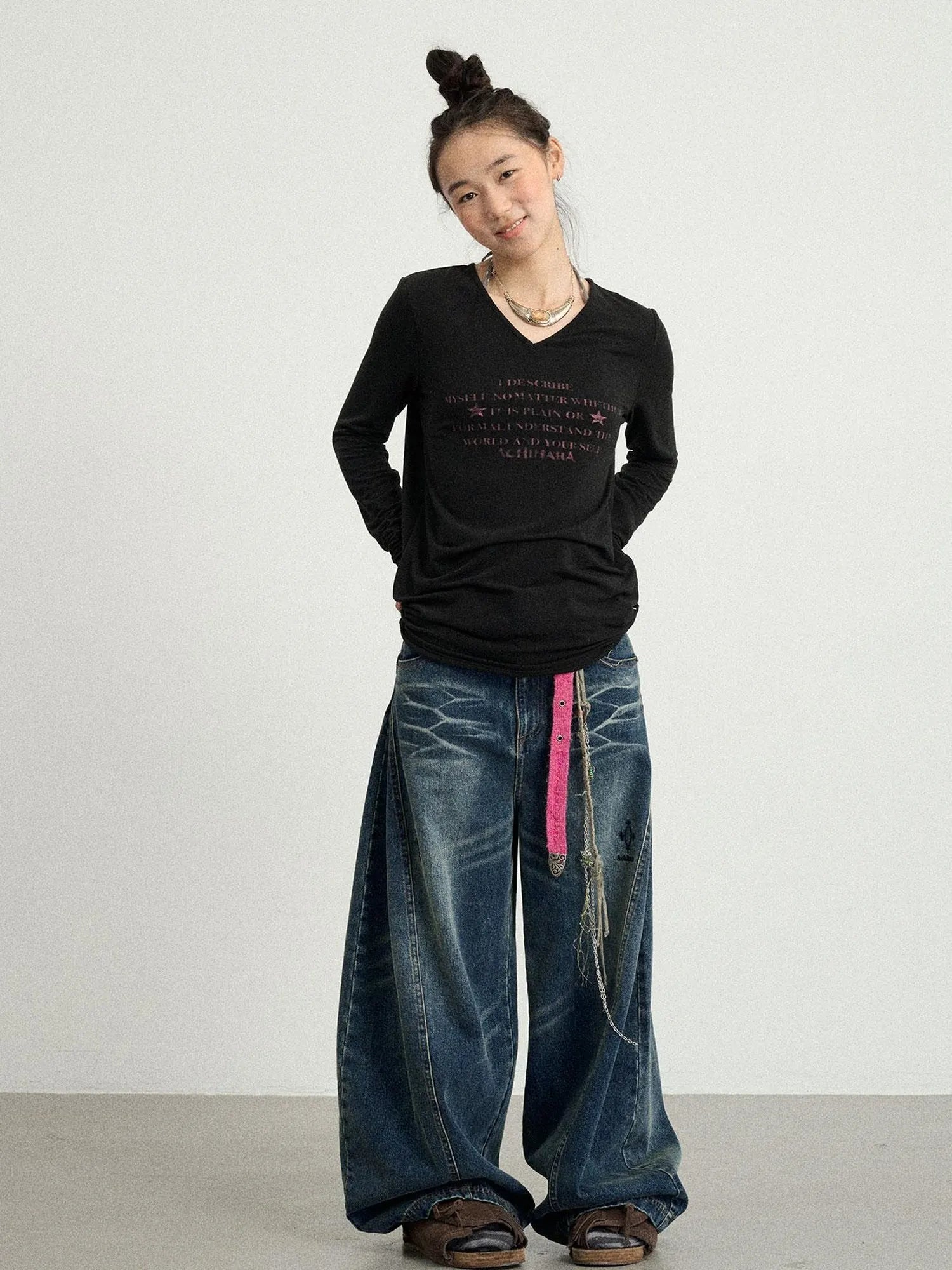 Long Sleeve T-Shirt With Inspirational Print Describe Yourself Beyond Rules