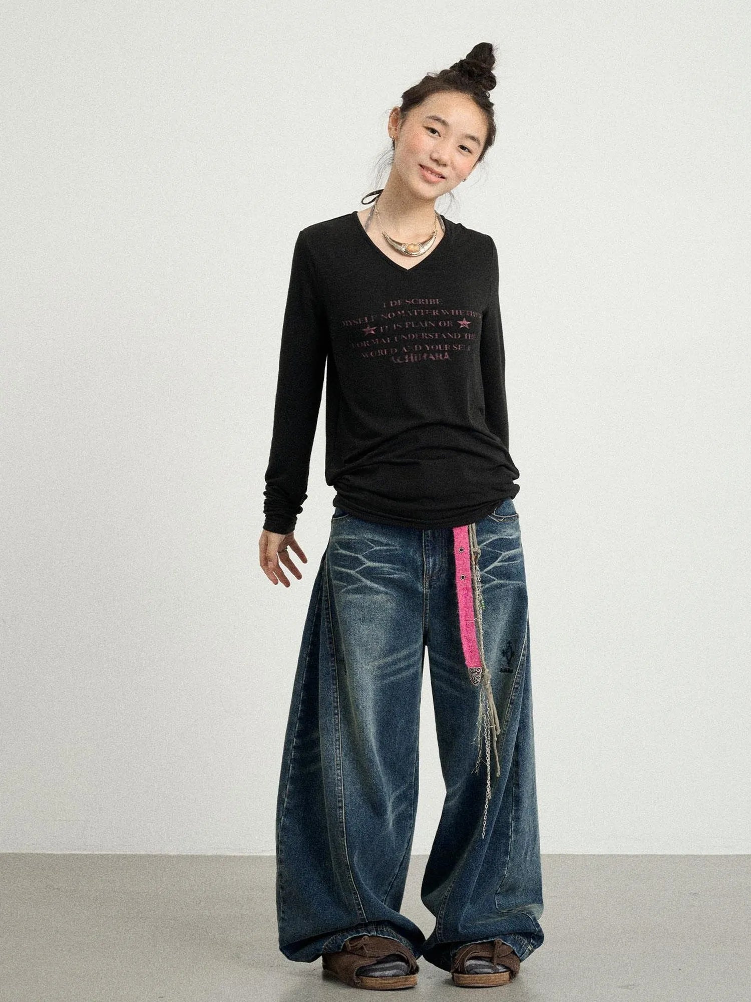 Long Sleeve T-Shirt With Inspirational Print Describe Yourself Beyond Rules