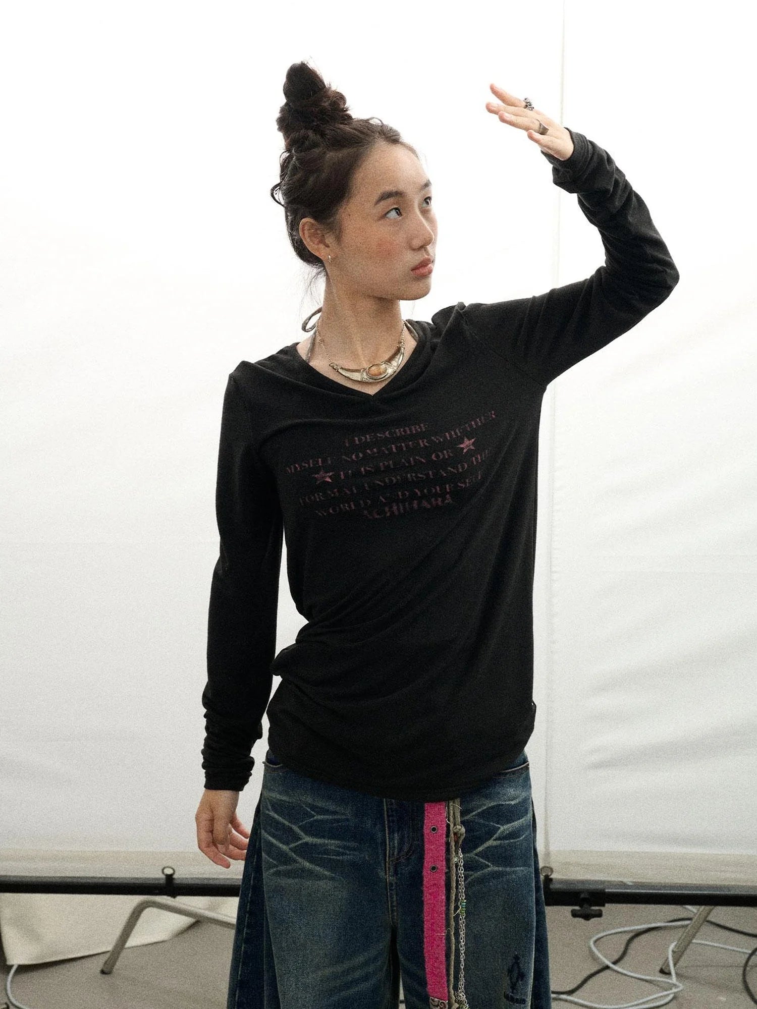 Long Sleeve T-Shirt With Inspirational Print Describe Yourself Beyond Rules