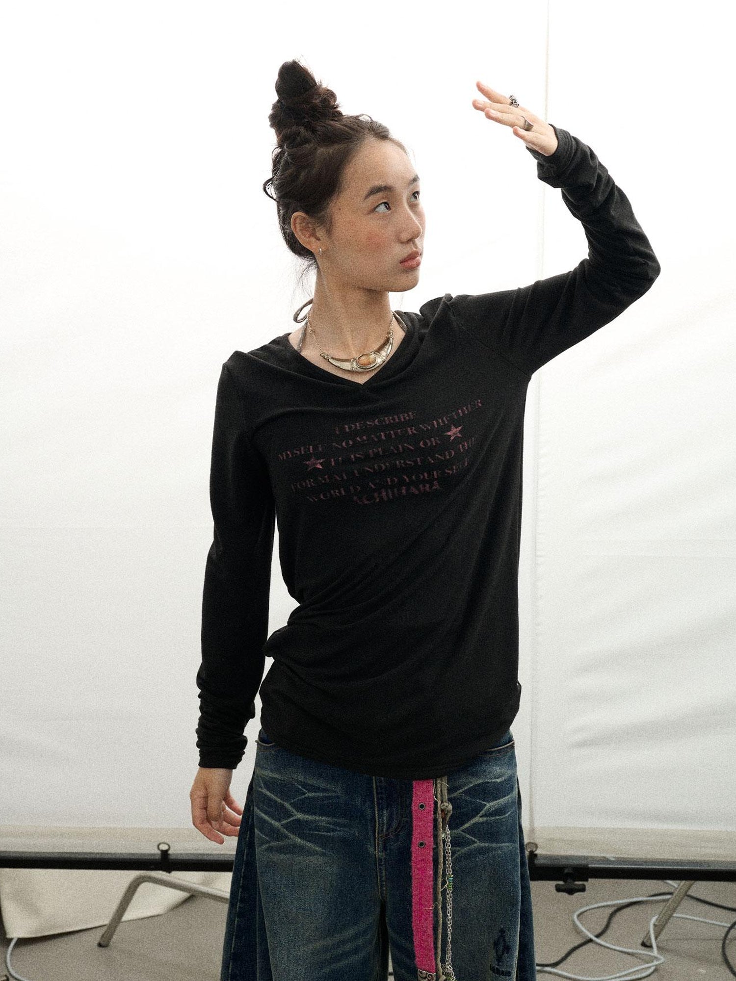 Achihara Long Sleeve T-Shirt With Inspirational Print Describe Yourself Beyond Rules