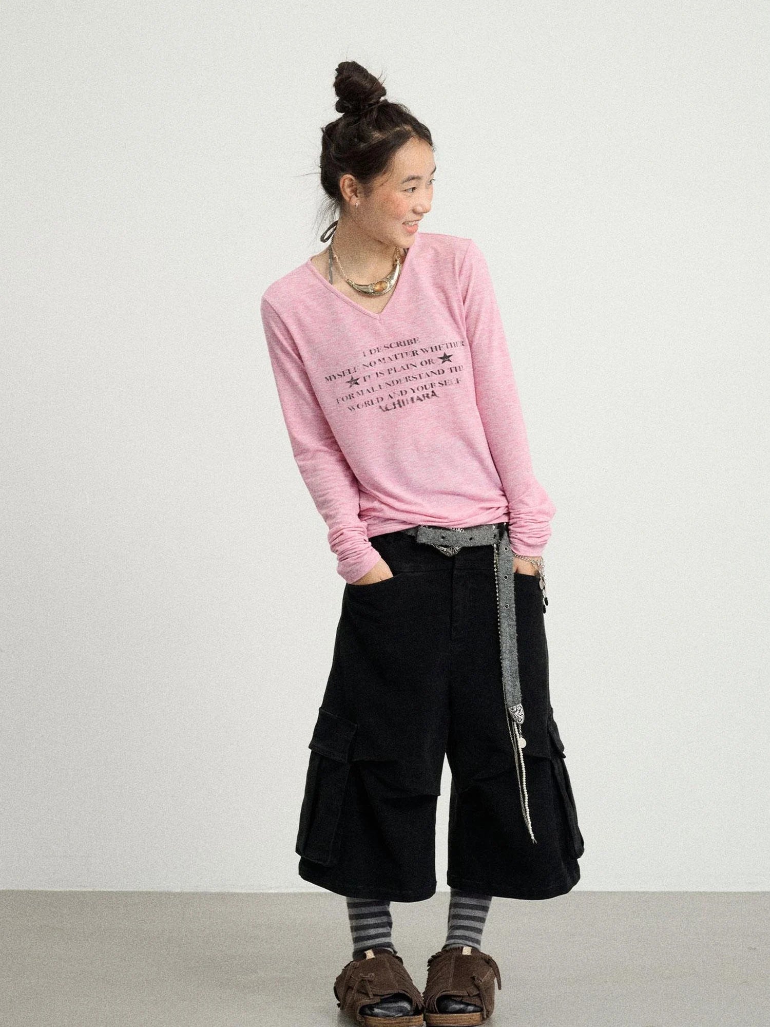 Long Sleeve T-Shirt With Inspirational Print Describe Yourself Beyond Rules