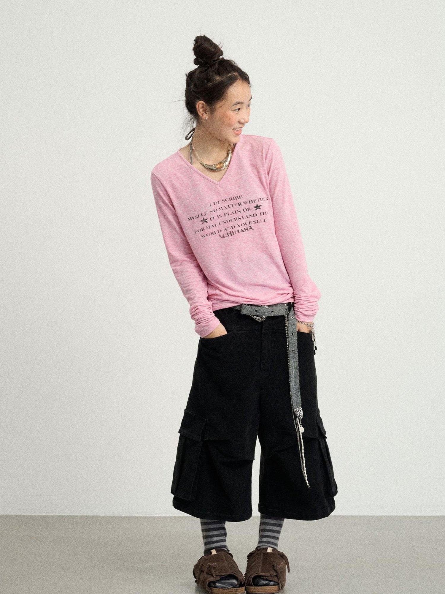 Achihara Long Sleeve T-Shirt With Inspirational Print Describe Yourself Beyond Rules