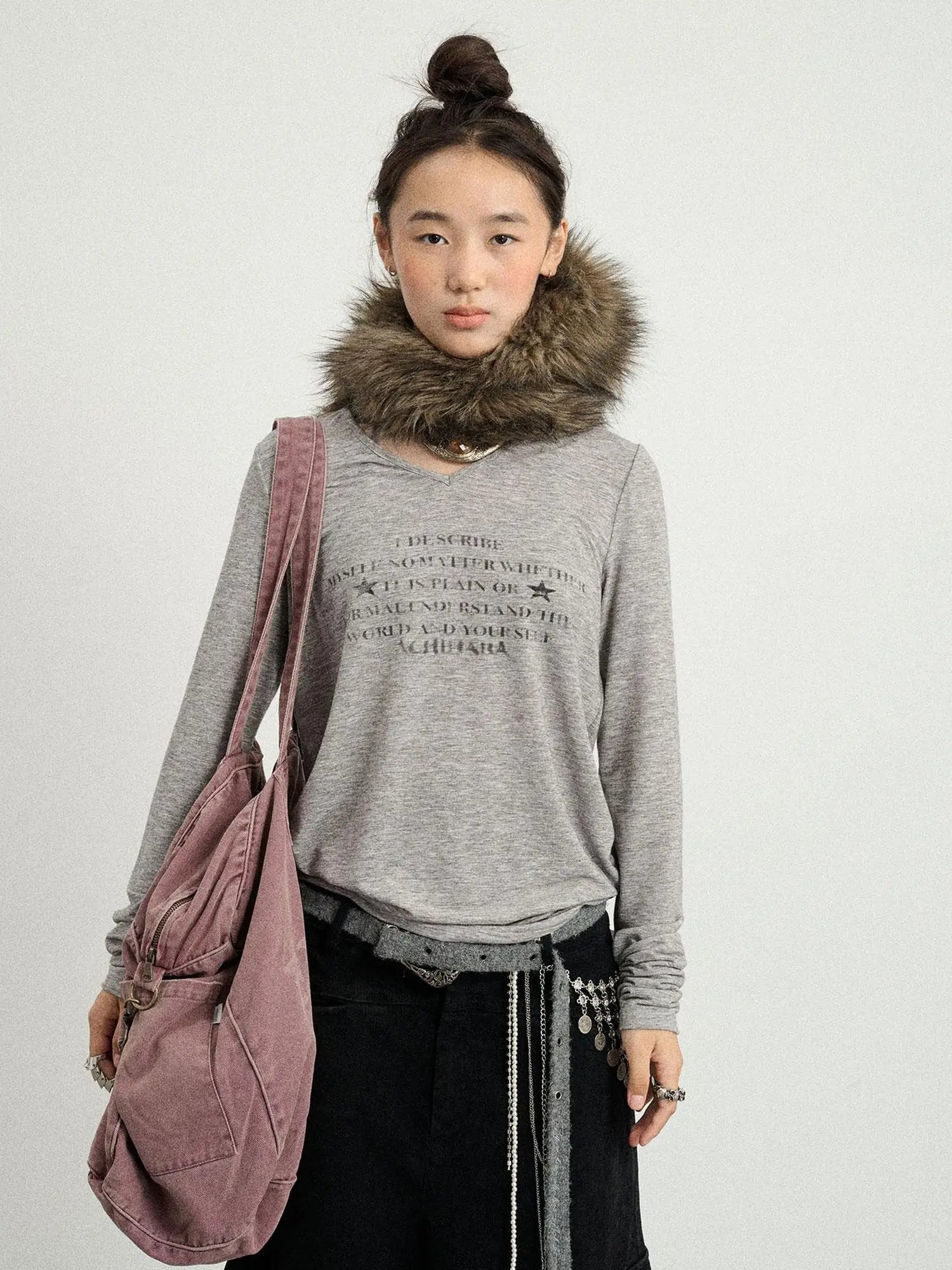 Long Sleeve T-Shirt With Inspirational Print Describe Yourself Beyond Rules