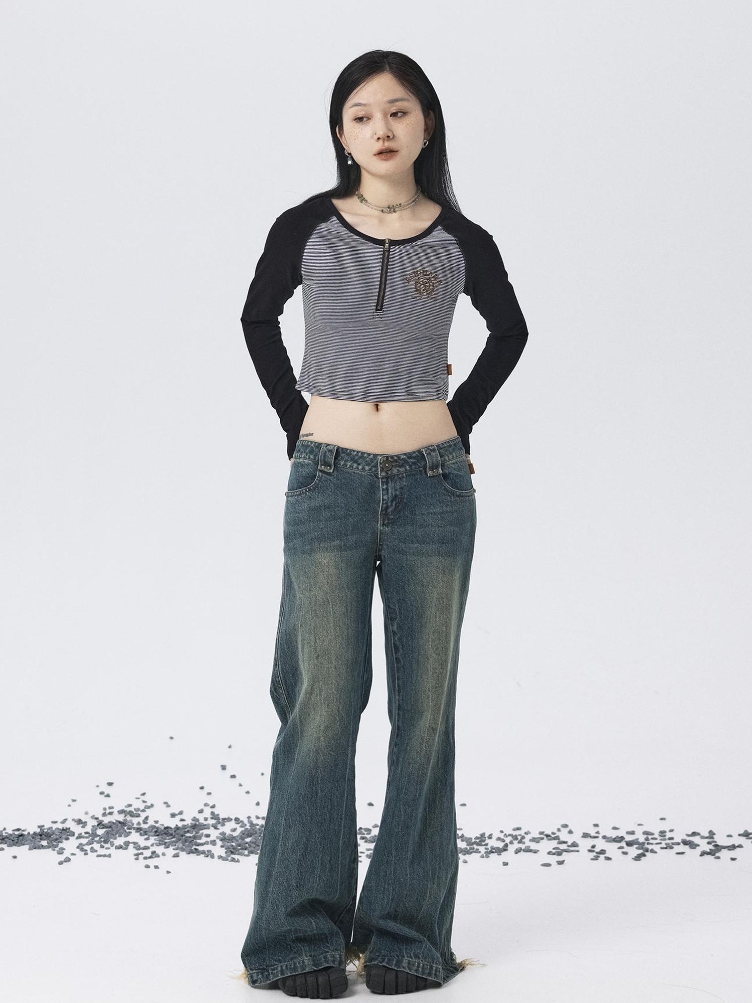 Achihara Los Angeles Stripe Spliced Crop Tee